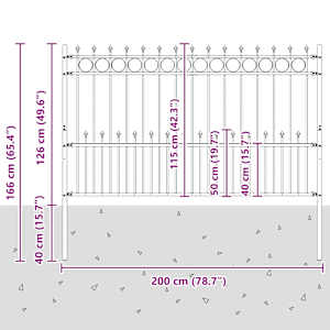 Hádí kroužkový plot Černá 200 x 130 cm Práškově lakovaná ocel - obrázek 7