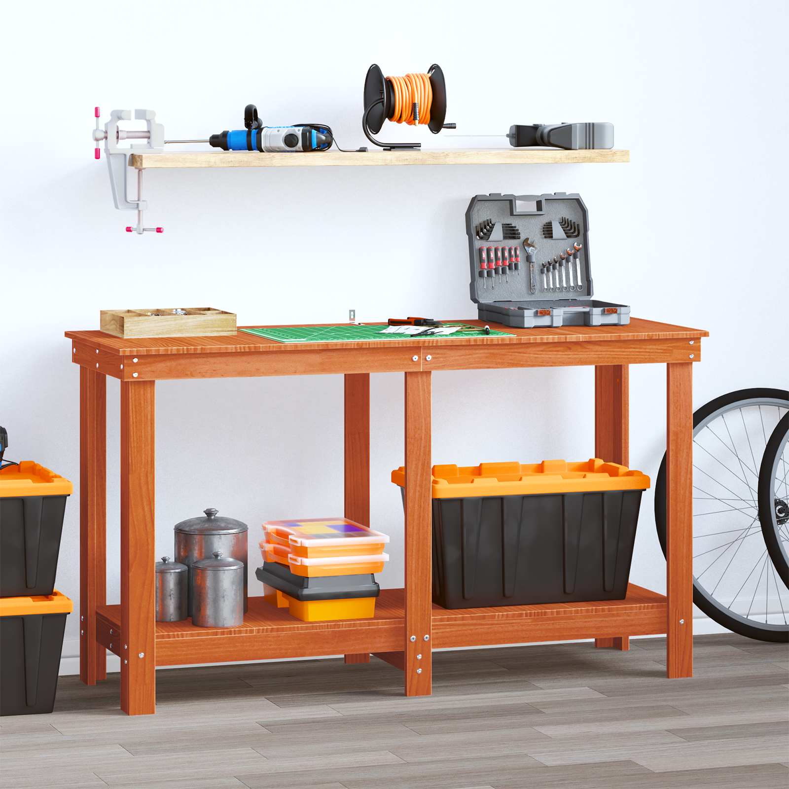 vidaXL Werkbank Wachsbraun 140 x 50 x 80 cm Massives Kiefernholz