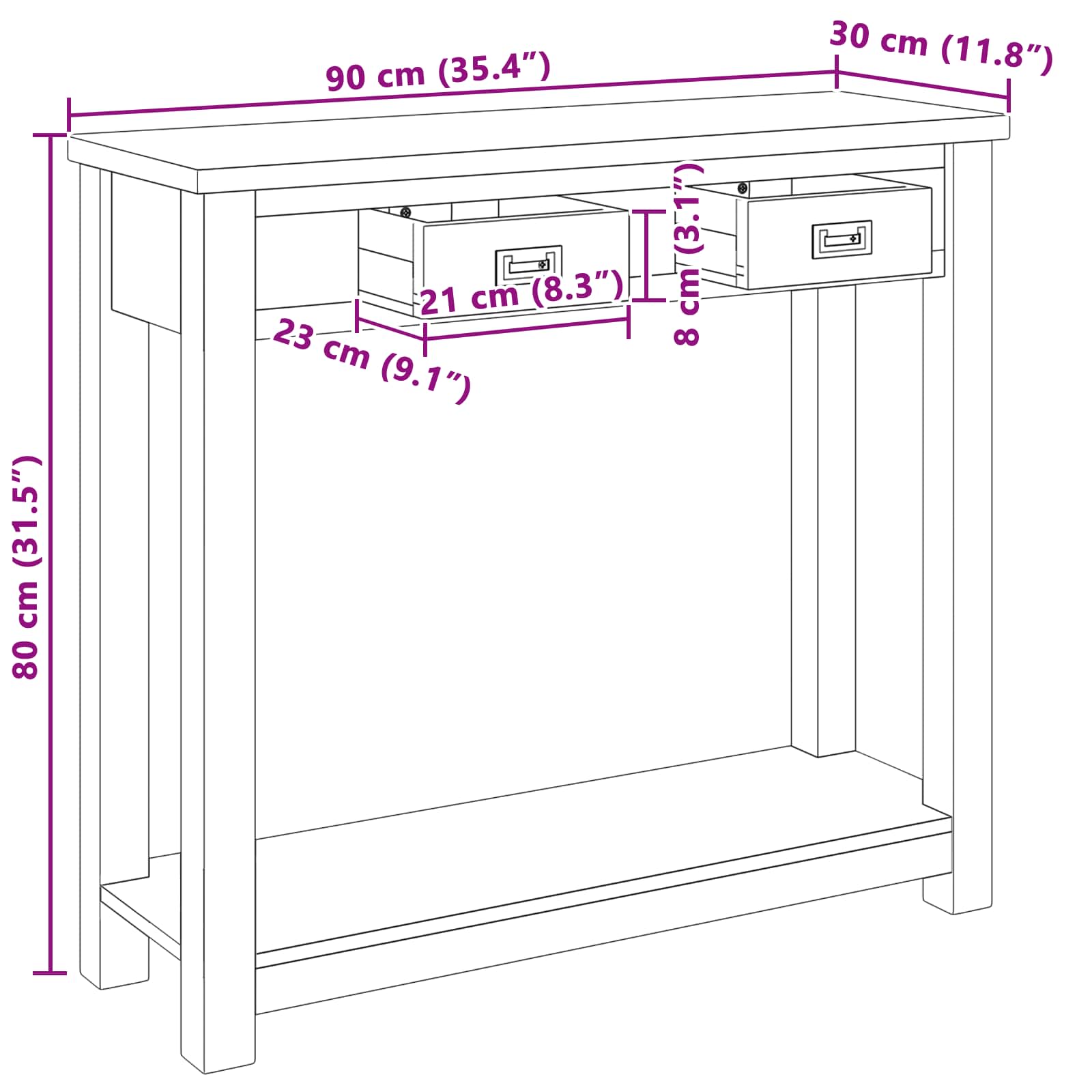 Wandtafel Naturel 90 x 30 x 80 cm Massief Teakhout image 7