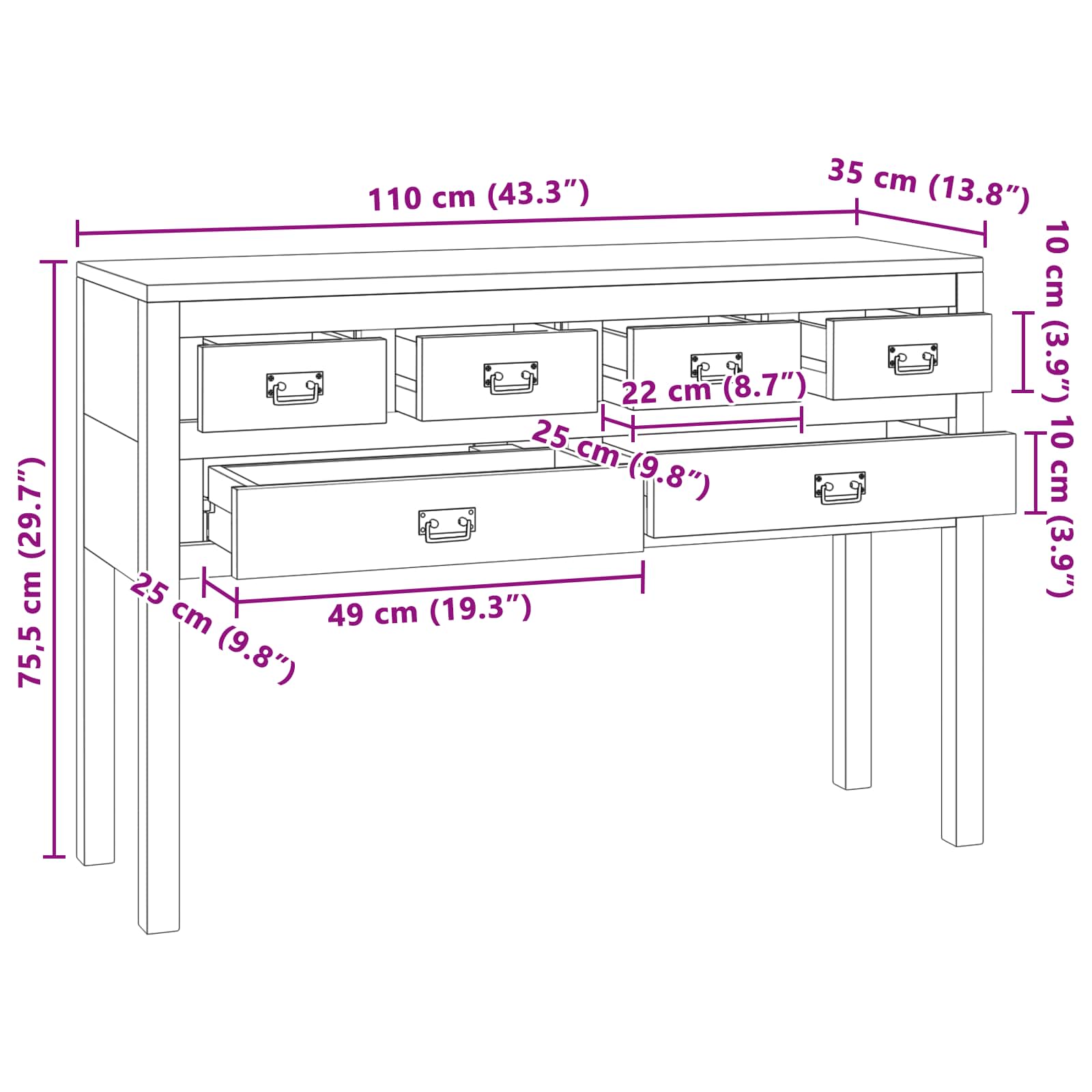 Dressoir Naturel 110 x 35 x 75,5 cm Massief Teakhout image 7