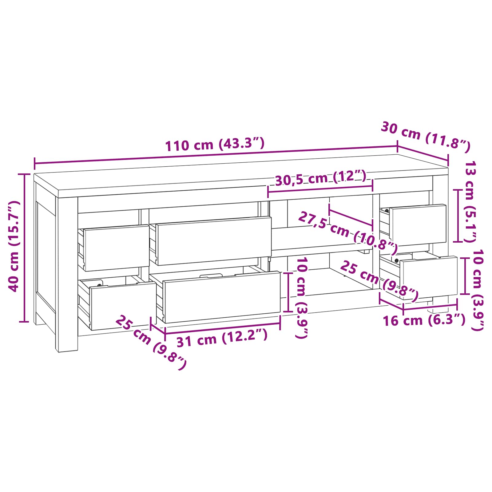 Tv-meubel 110 x 30 x 40 cm Naturel Massief Teakhout image 7