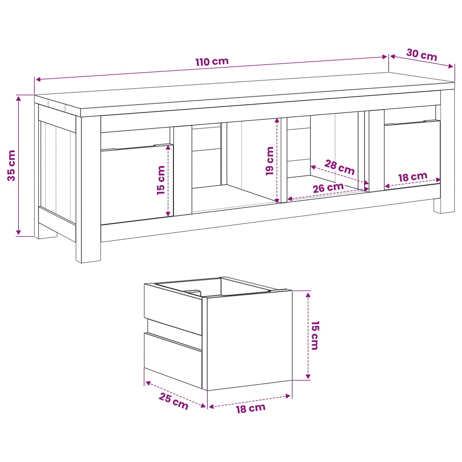 TV-kast 110 x 30 x 35 cm Naturel Massief Teakhout image 7