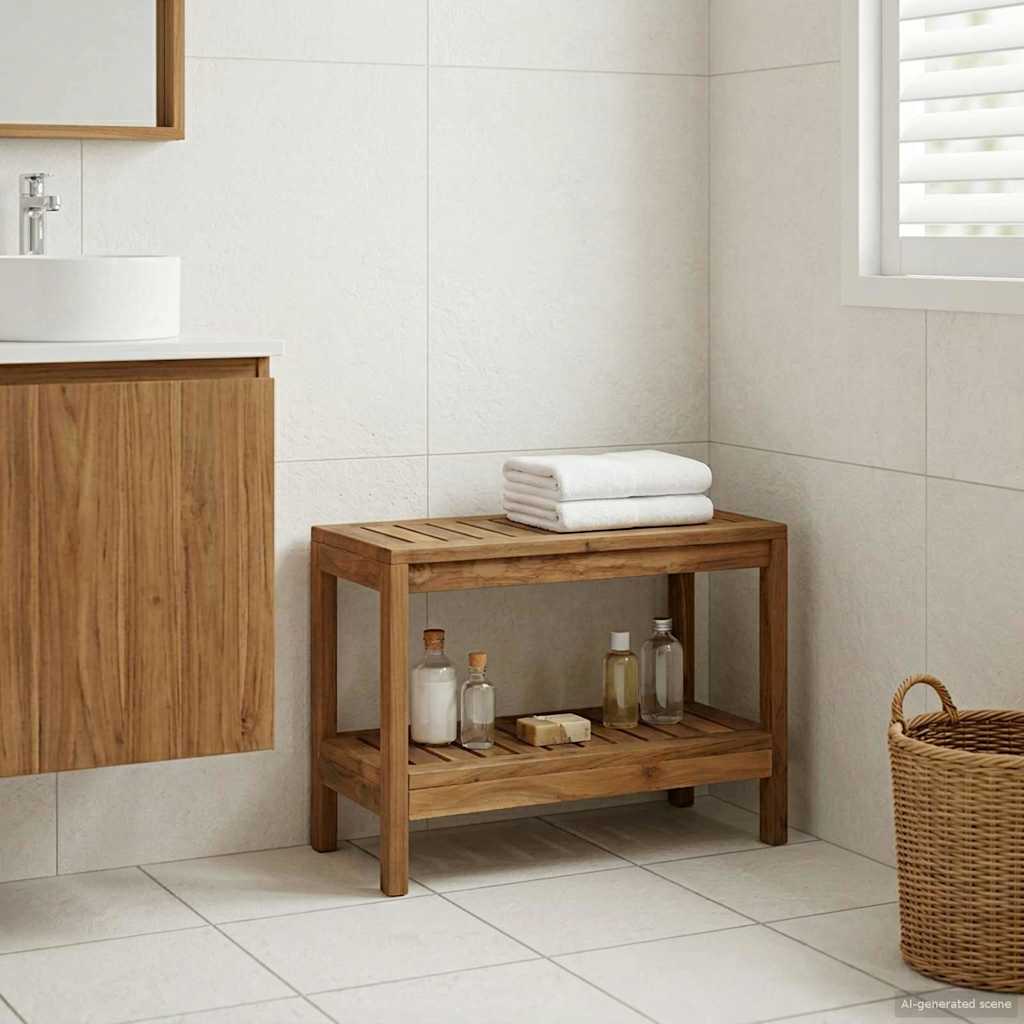 Badkamer Zijtafel Naturel 60 x 30 x 45 cm Massief Teakhout image 1