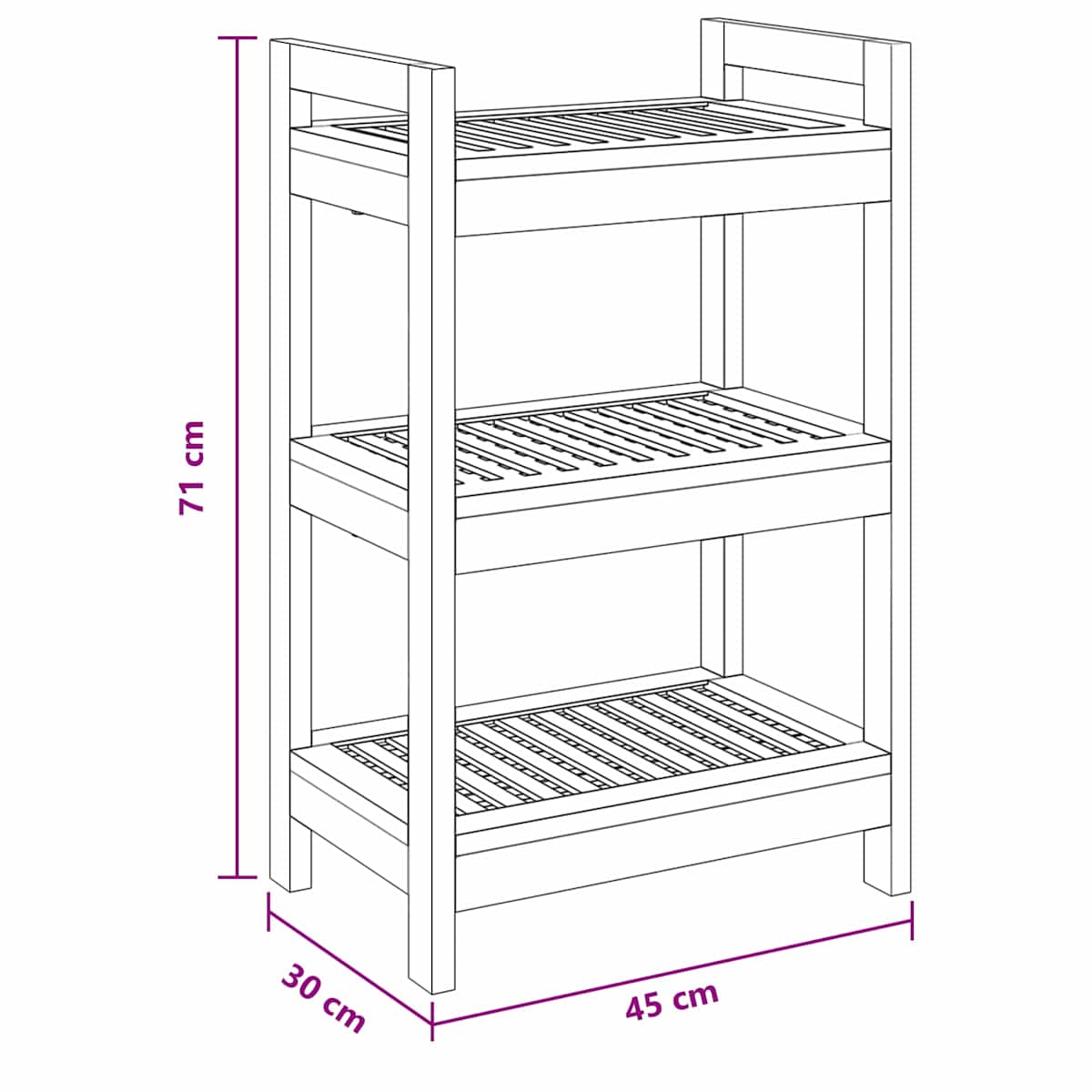 Badeværelseshylde Naturfarvet 45 x 30 x 71 cm Massiv Teaktræ - Billede 7