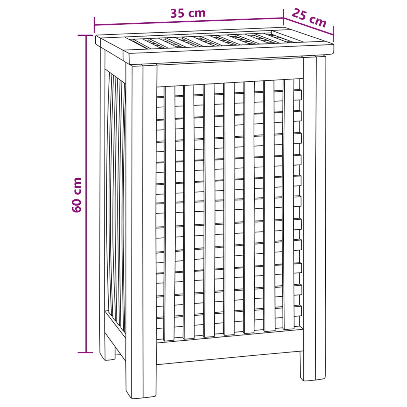 Košara za pranje Naravna 35 x 25 x 60 cm Trden tikov les - slika 8