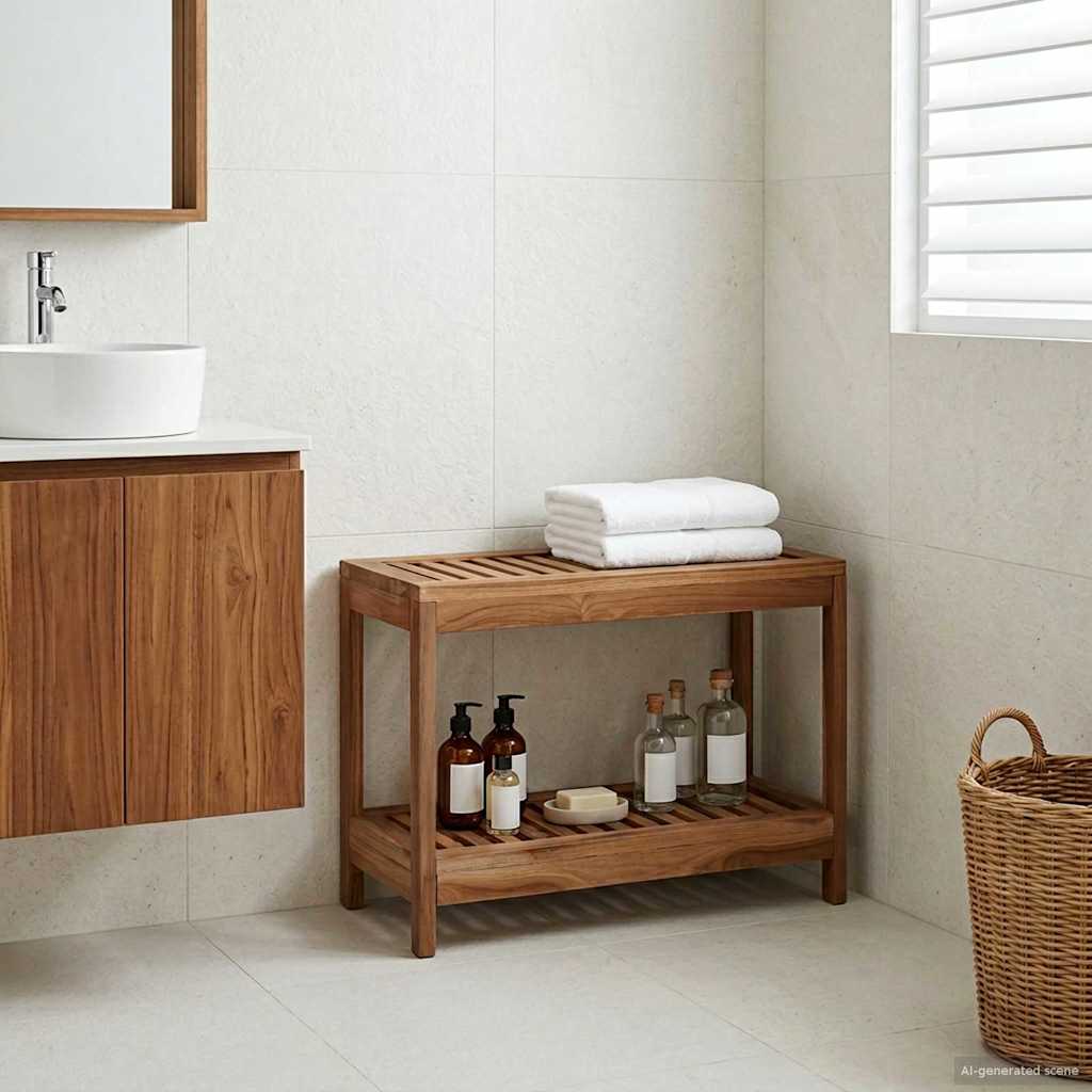 Badkamer Bijzettafel Naturel 60 x 30 x 45 cm Massief Teakhout image 1