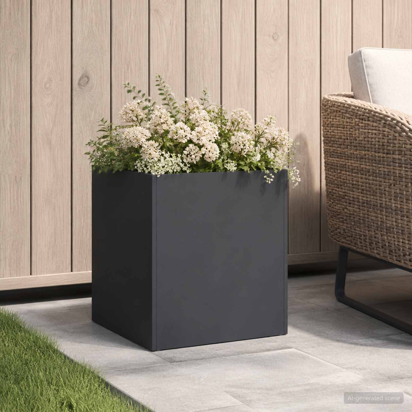 vidaXL Puutarha ruukku Musta 45 x 45 x 45 cm Kylmävalssattu teräs