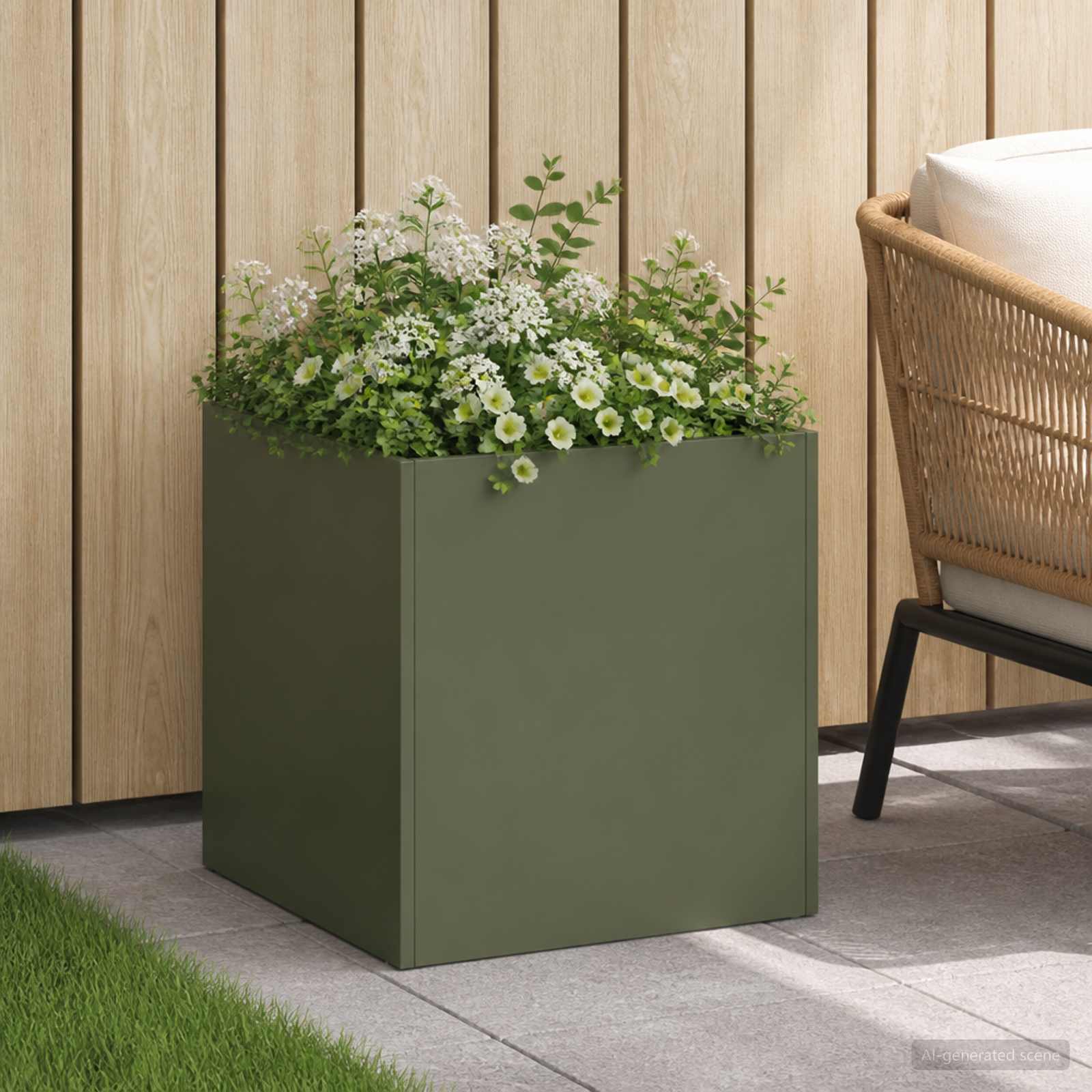 Plantenbak Olijfgroen 45 x 45 x 45 cm Koudgewalst staal image 1