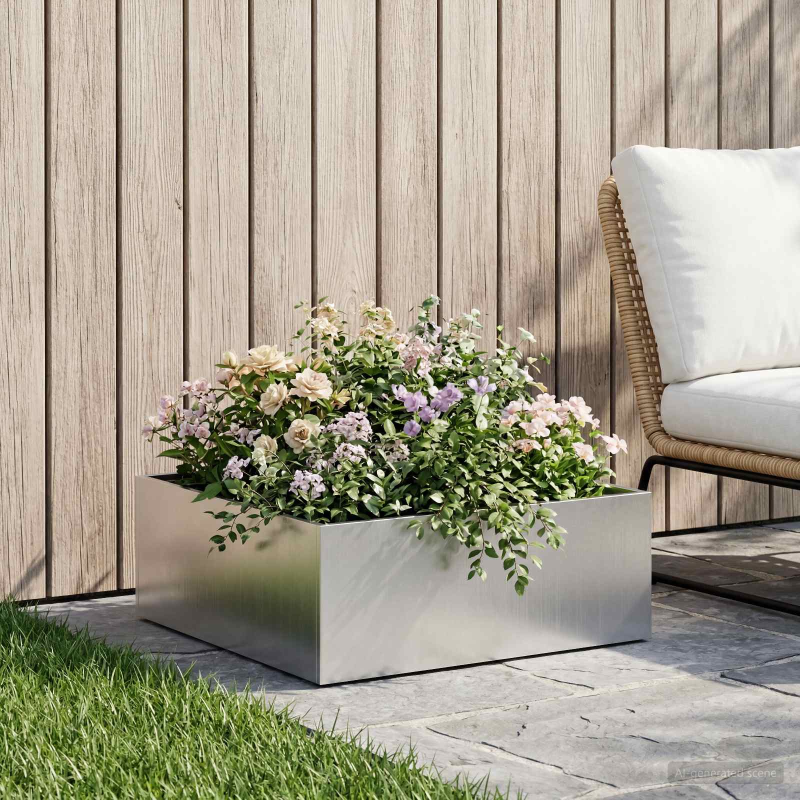 vidaXL Vază pentru Grădină Argintiu 40 x 40 x 20 cm Oţel inoxidabil
