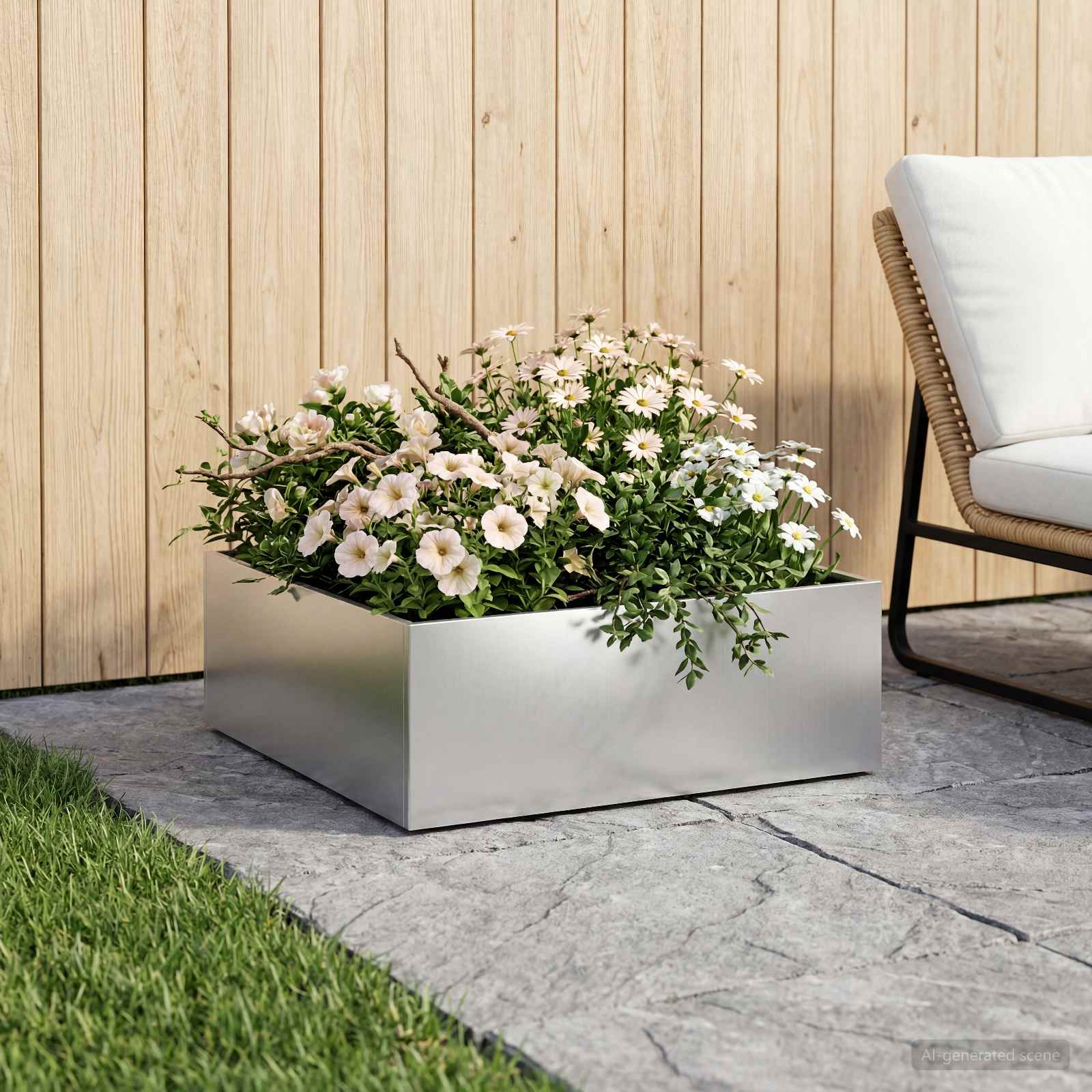 vidaXL Vază pentru Grădină Argintiu 40 x 40 x 20 cm Oțel Galvanizat