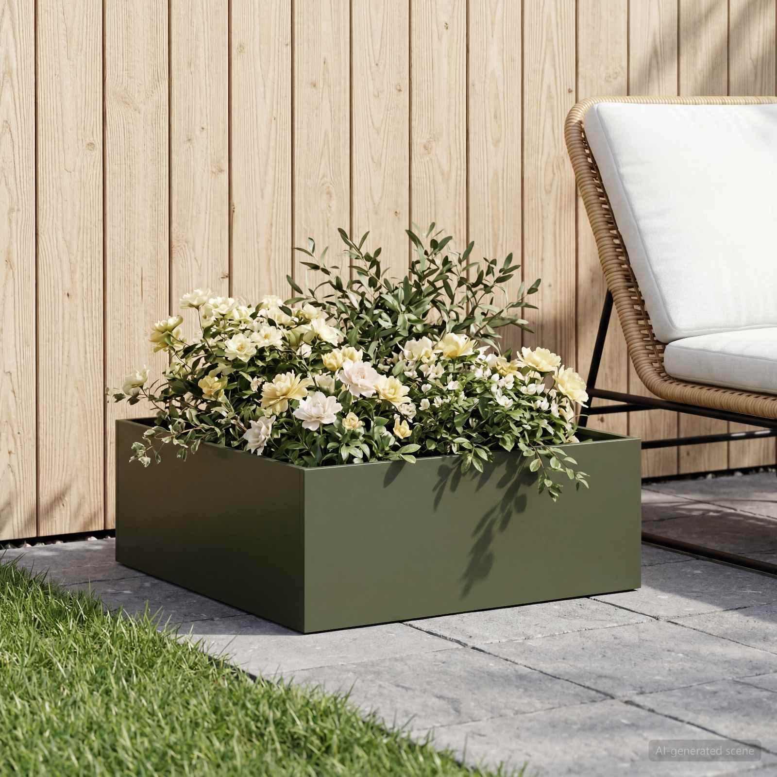 Plantenbak Olijfgroen 60 x 60 x 20 cm Koudgewalst staal image 1