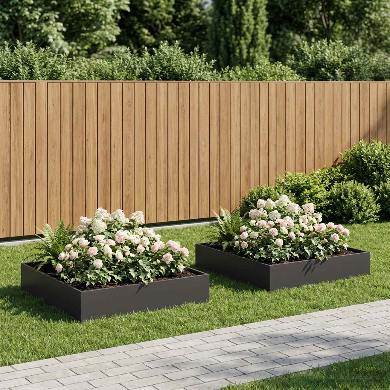 Plantenbak 2 st Zwart 100 x 100 x 20 cm Koudgewalst staal image 1