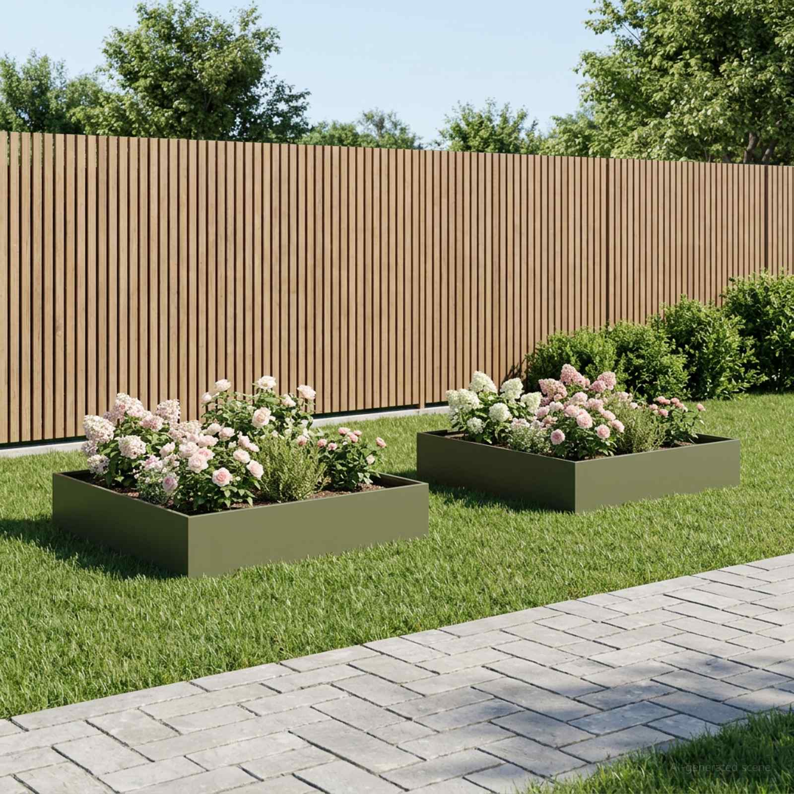Plantenbak 2 st Olijfgroen 100 x 100 x 20 cm Koudgewalst staal image 1