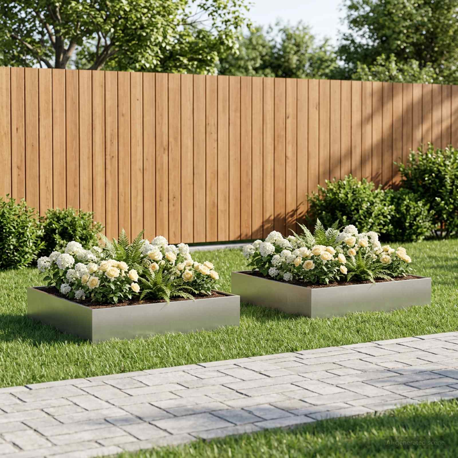 Plantenbak 2 st zilver 100 x 100 x 20 cm Roestvrij staal image 1