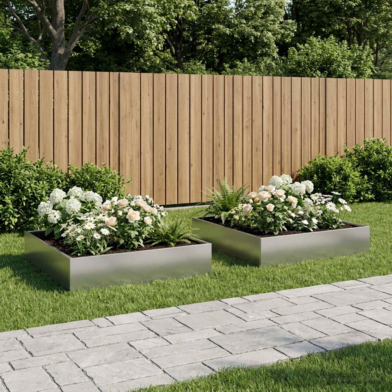 Plantenbak 2 st zilver 100 x 100 x 20 cm Gegalvaniseerd staal image 1