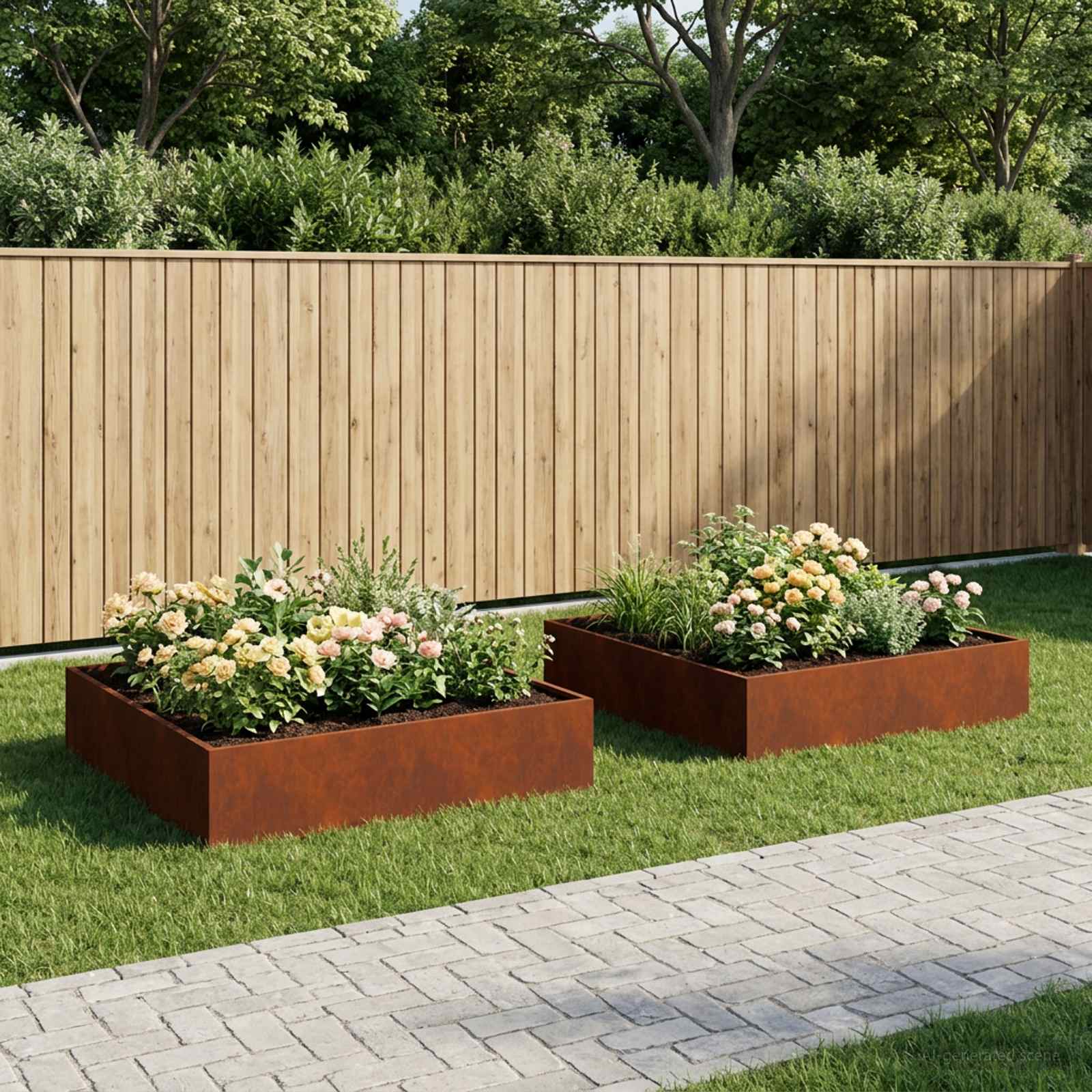 Plantenbak 2 st Roestkleurig 100 x 100 x 20 cm weervast staal image 1