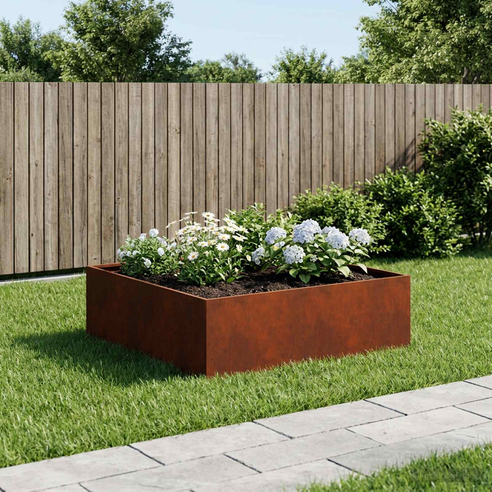 Tuin Bloempot Roestkleurig 80 x 80 x 30 cm weervast staal image 1