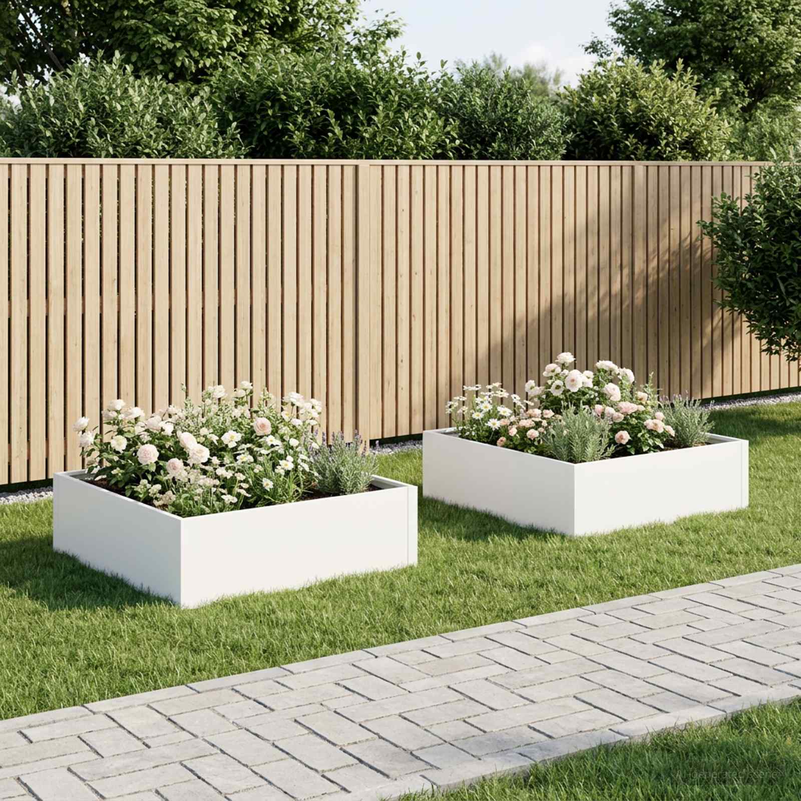 vidaXL Vrtni lonček 2 kos Bela 100 x 100 x 30 cm Mlinjeni jeklo