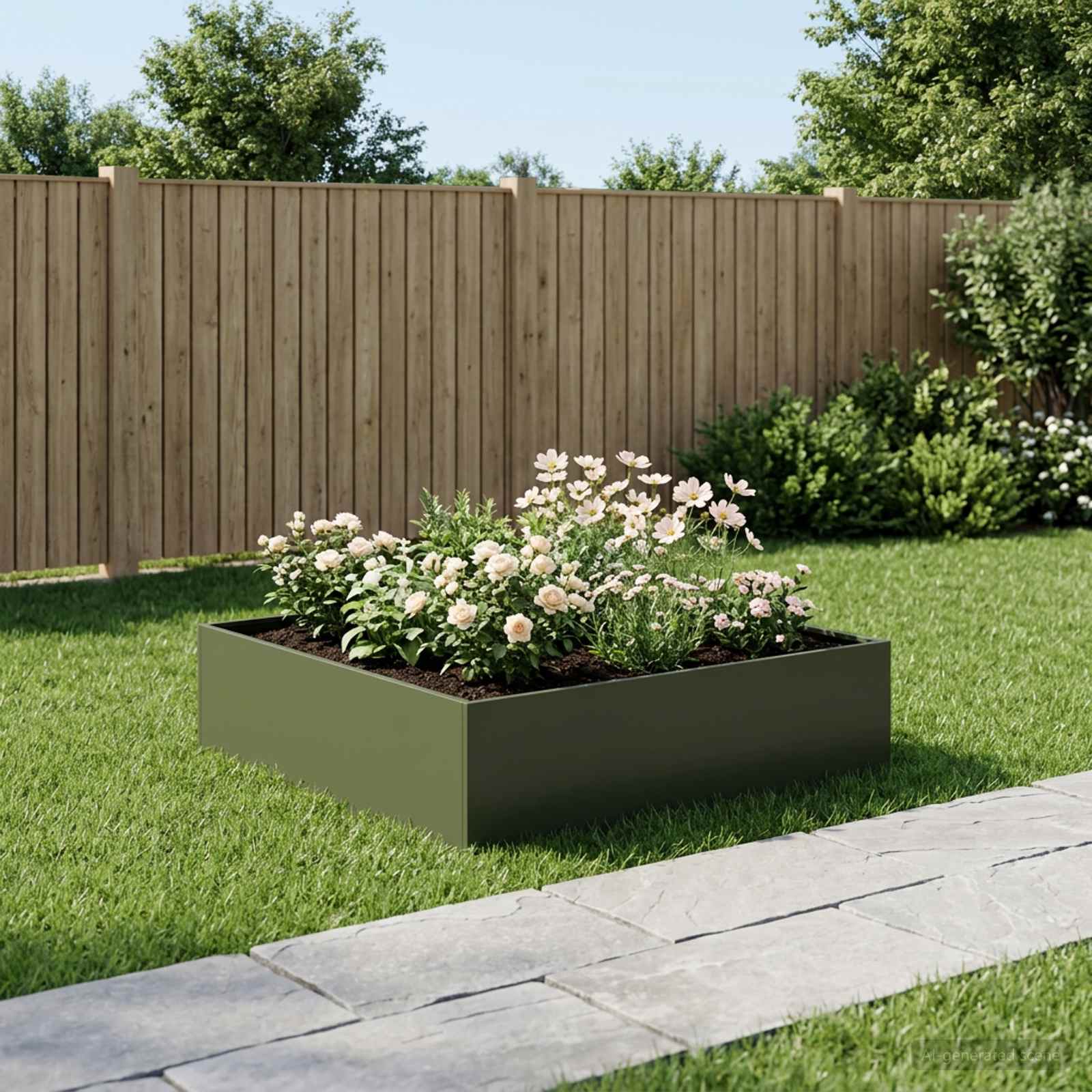 Plantenbak Olijfgroen 100 x 100 x 30 cm Koudgewalst staal image 1
