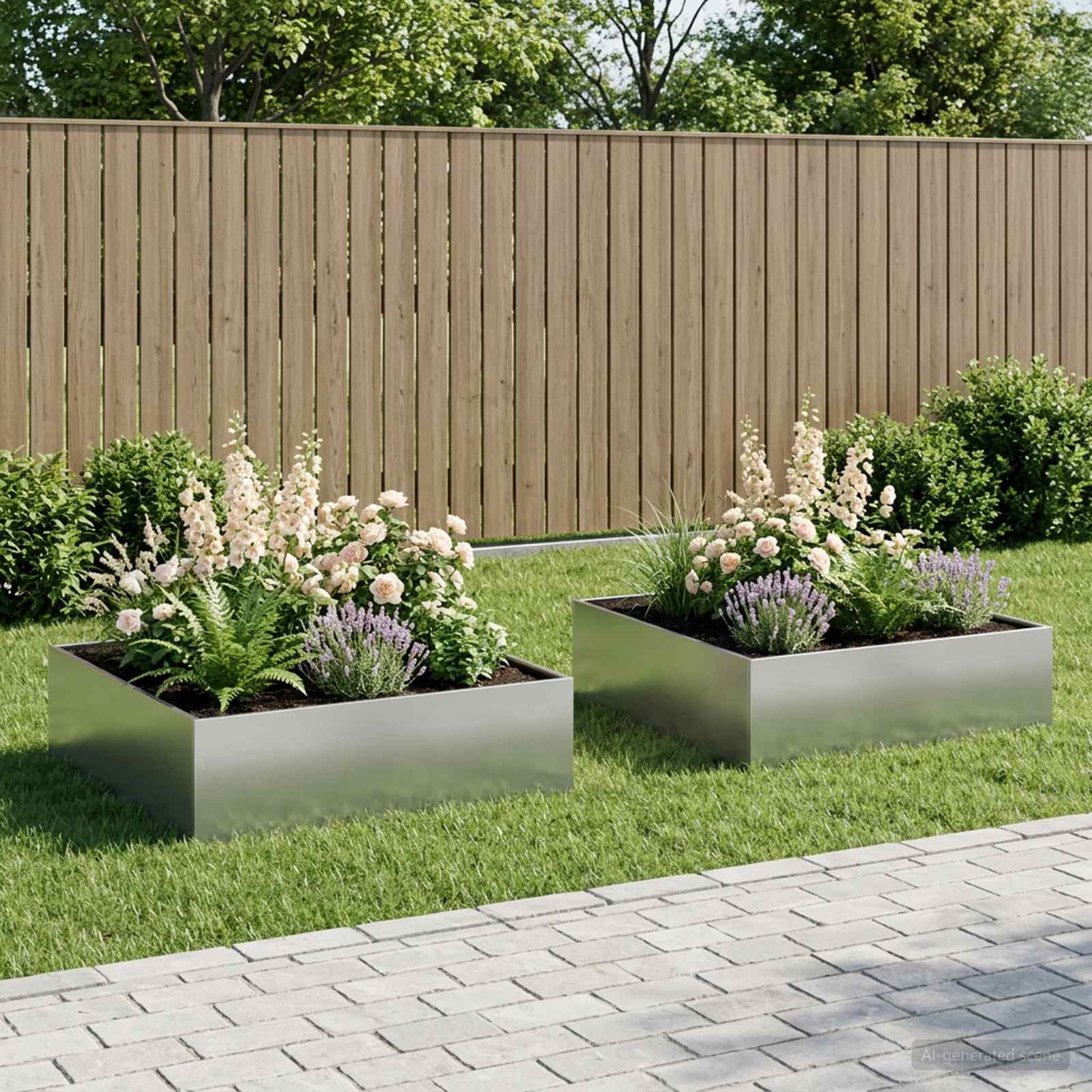 Plantenbak 2 st zilver 100 x 100 x 30 cm Gegalvaniseerd staal image 1