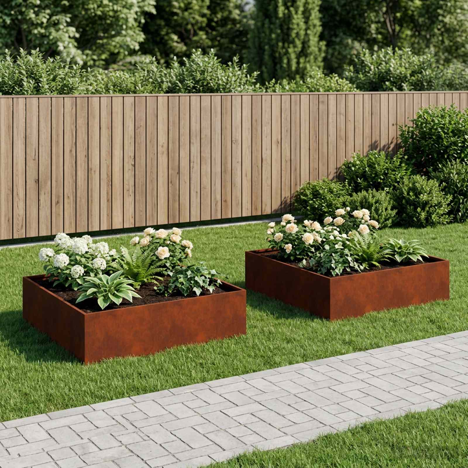 Plantenbak 2 st Roestkleurig 100 x 100 x 30 cm weervast staal image 1