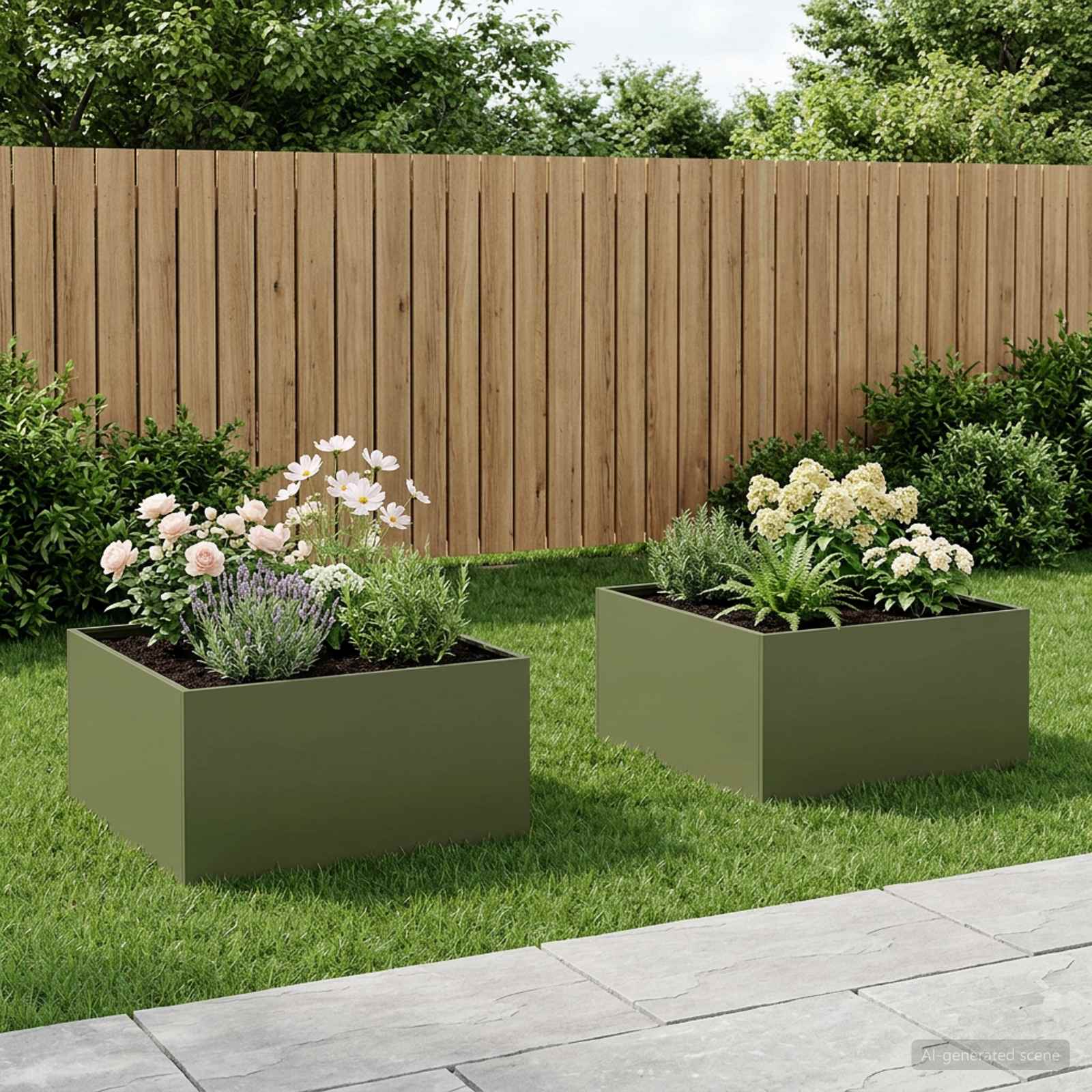 Plantenbak 2 st Olijfgroen 80 x 80 x 40 cm Koudgewalst staal image 1