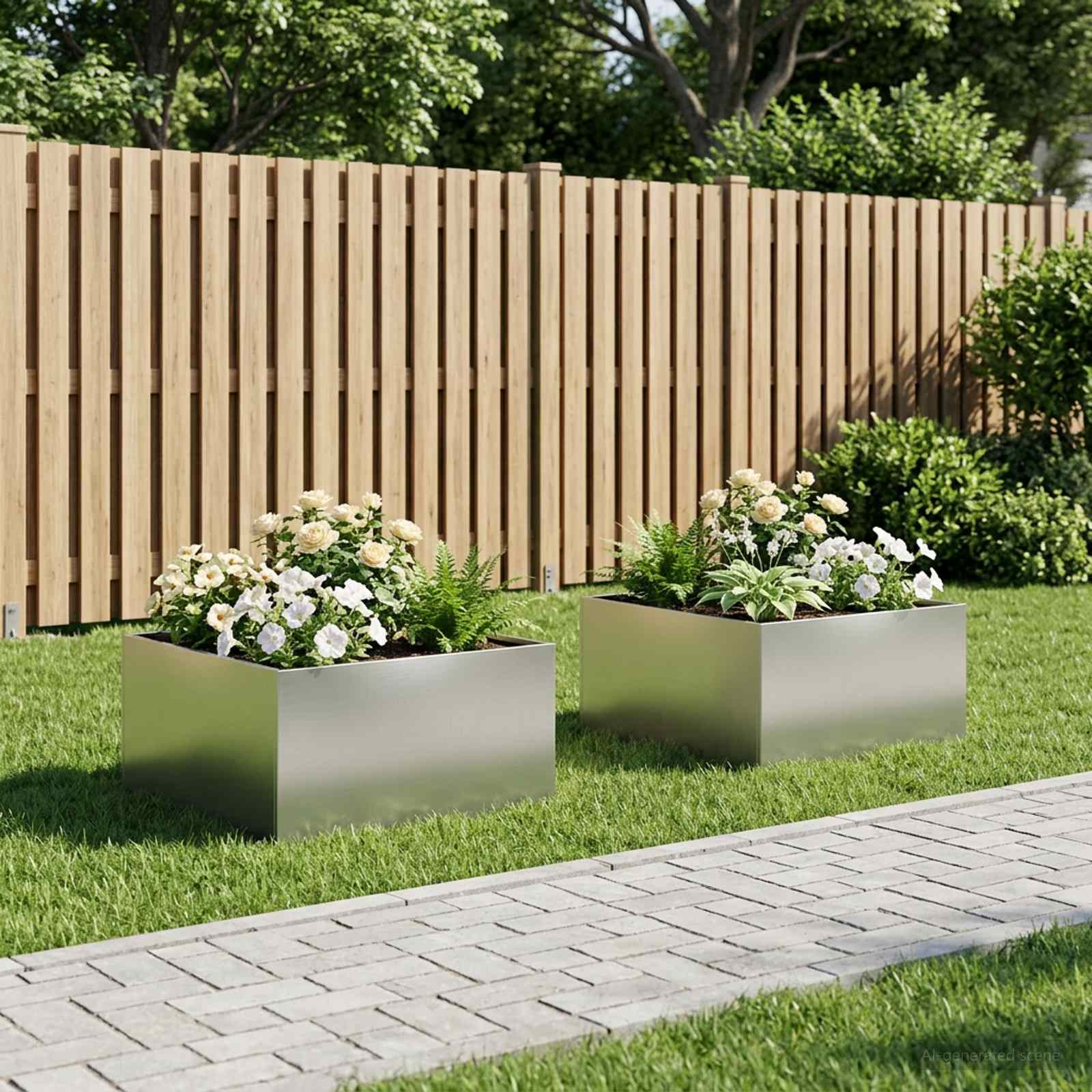 Tuin Bloempot 2 st zilver 80 x 80 x 40 cm Roestvrij staal image 1