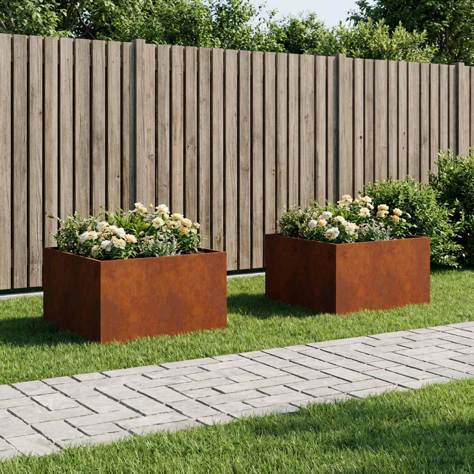 Tuin Bloempot 2 st Roestkleurig 80 x 80 x 40 cm weervast staal image 1