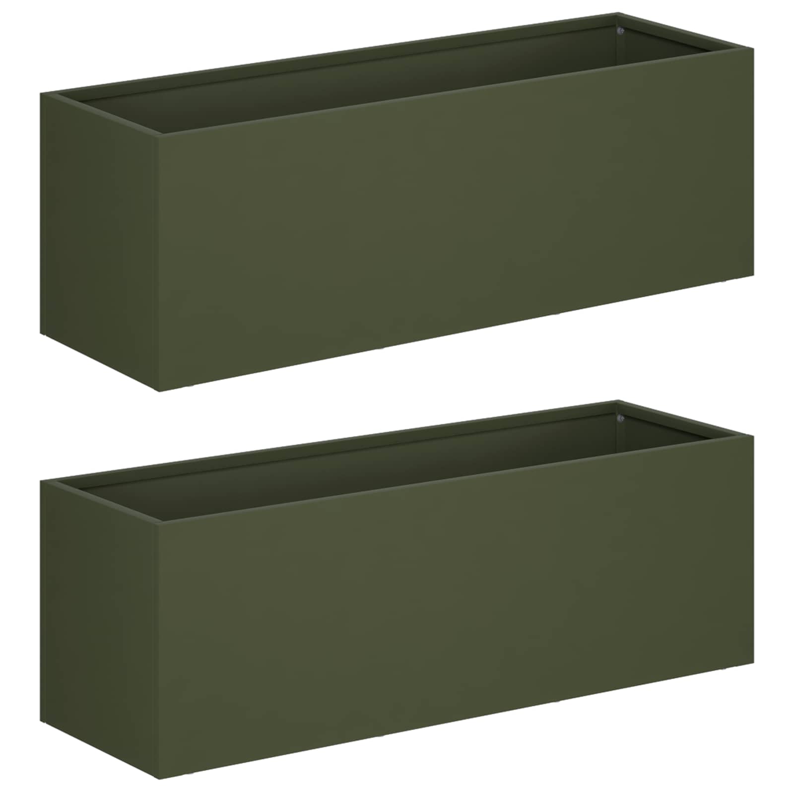 Plantenbak 2 st Olijfgroen 40 x 20 x 20 cm Koudgewalst staal image 2