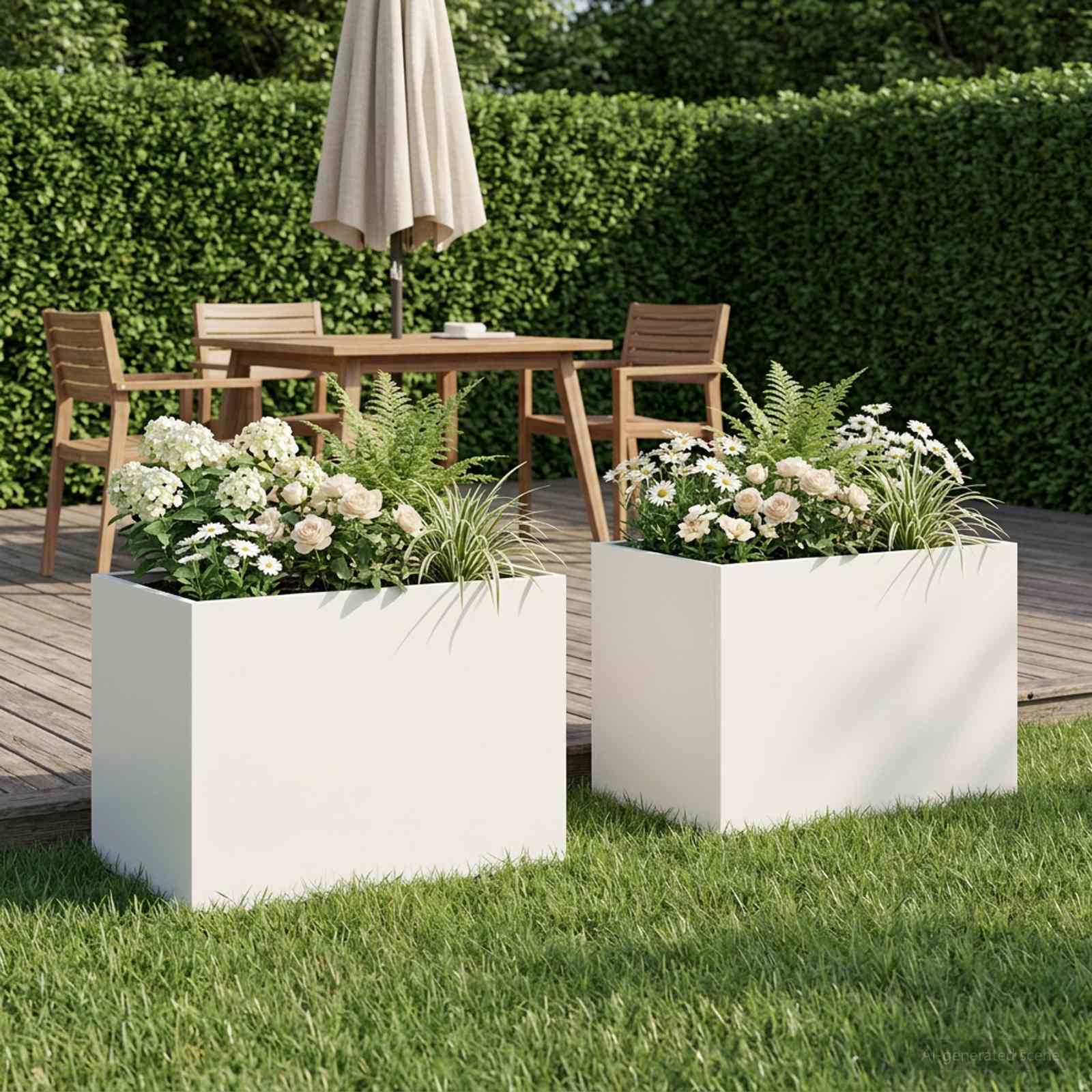vidaXL Have Blomsterkrukke 2 stk. Hvid 40 x 30 x 30 cm Koldvalset stål