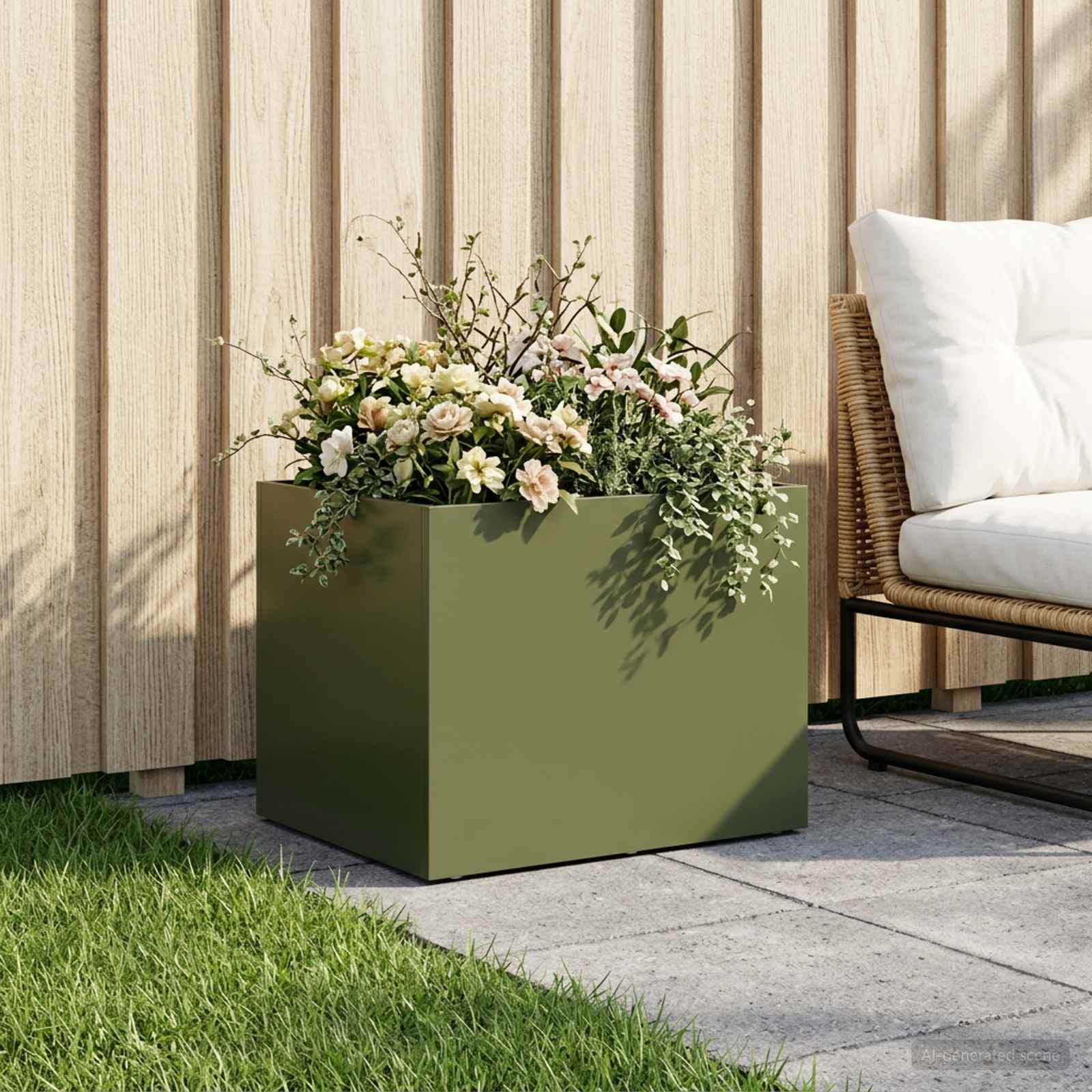 Plantenbak Olijfgroen 40 x 30 x 30 cm Koudgewalst staal image 1