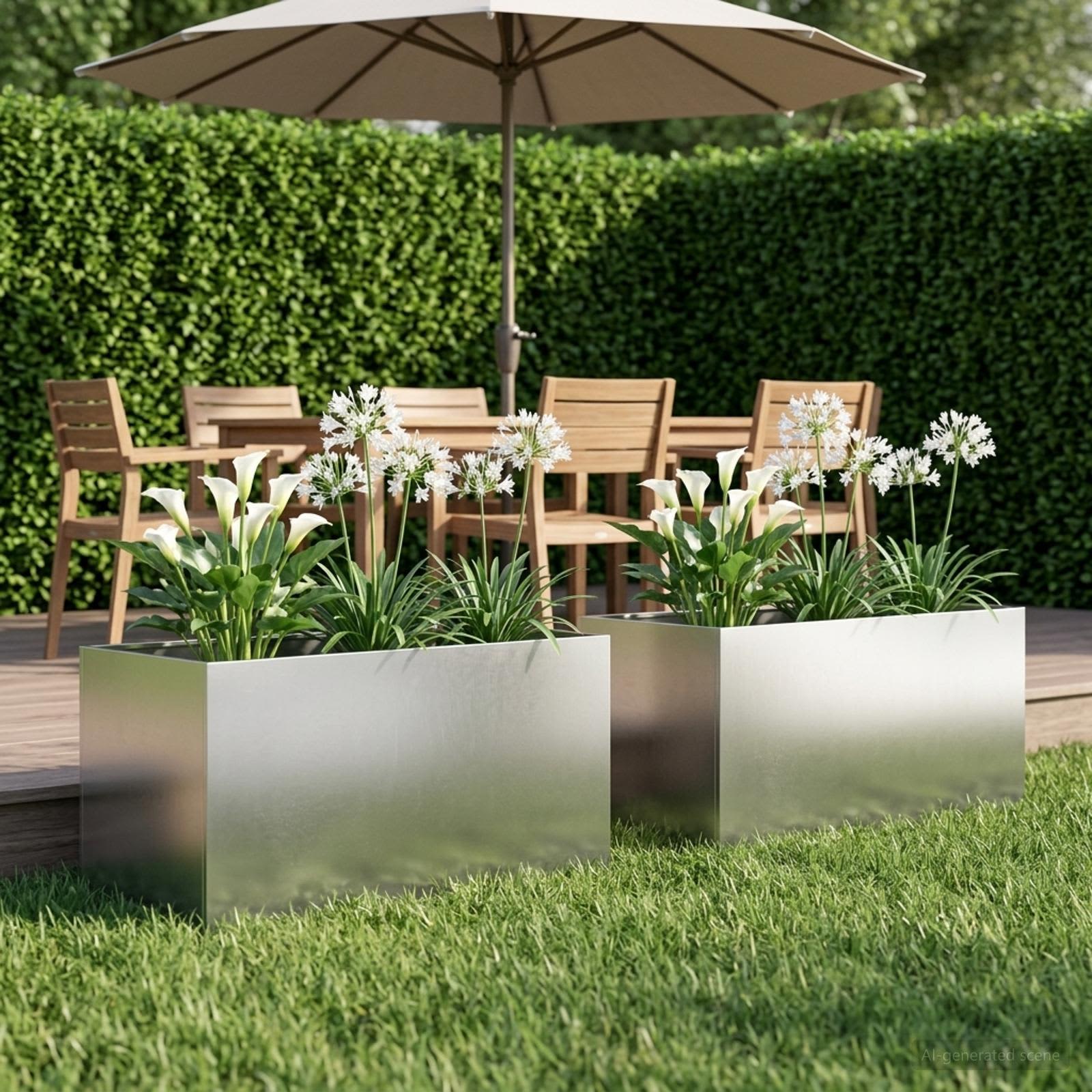 Tuin Bloempot 2 st zilver 100 x 50 x 50 cm Roestvrij staal image 1