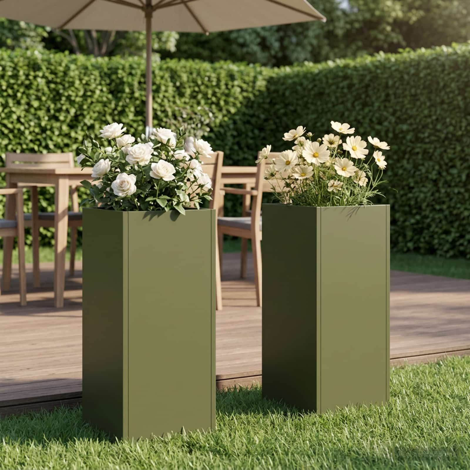 Plantenbak 2 st Olijfgroen 20 x 20 x 40 cm Koudgewalst staal image 1