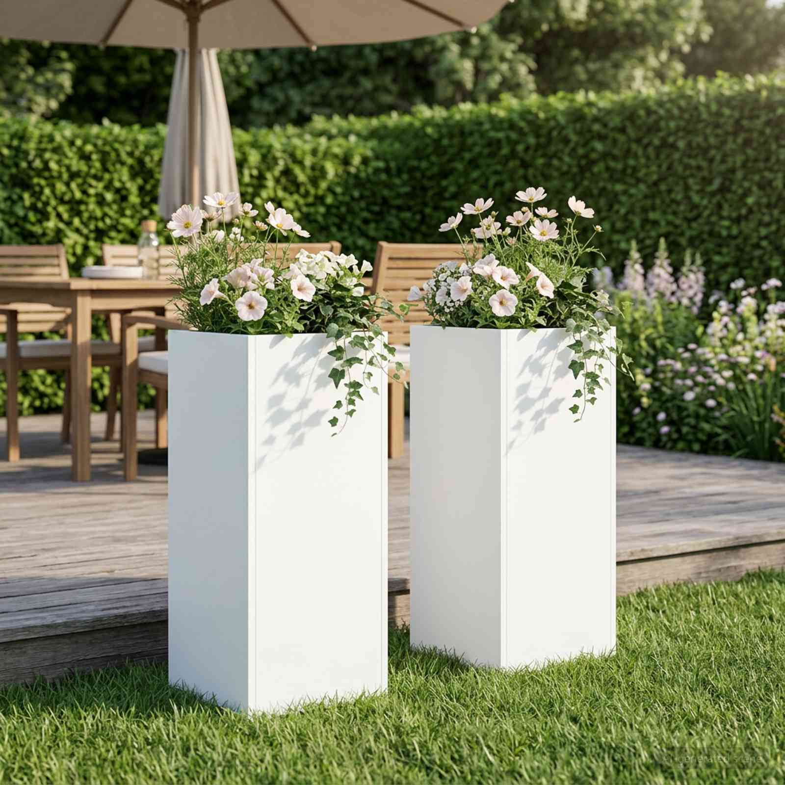 Plantenbak 2 st Wit 20 x 20 x 50 cm Koudgewalst staal image 1
