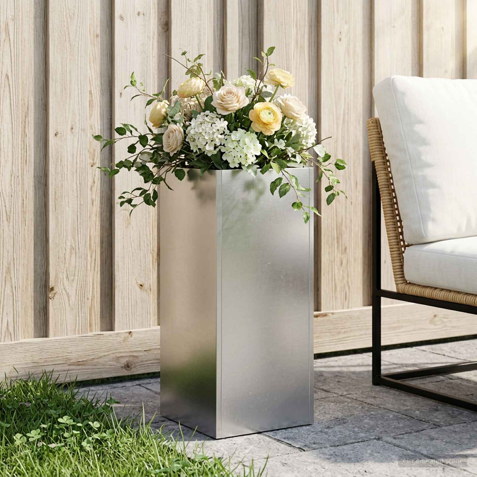 Tuin Bloempot zilver 20 x 20 x 50 cm Roestvrij staal image 1