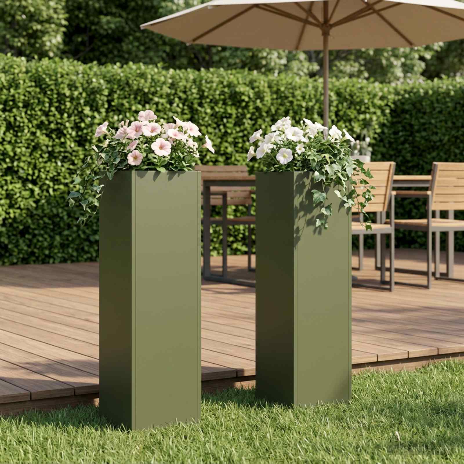 Plantenbak 2 st Olijfgroen 20 x 20 x 75 cm Koudgewalst staal image 1