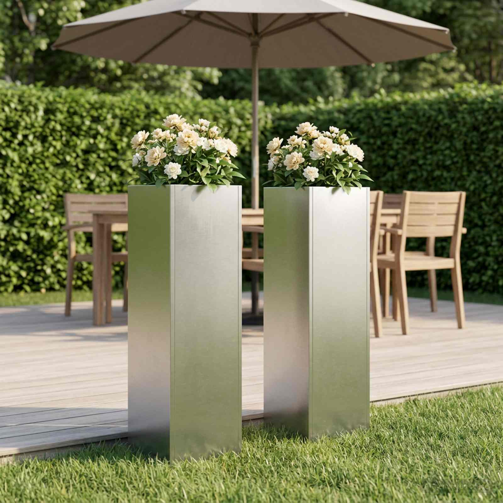 Plantenbak 2 st zilver 20 x 20 x 75 cm Roestvrij staal image 1
