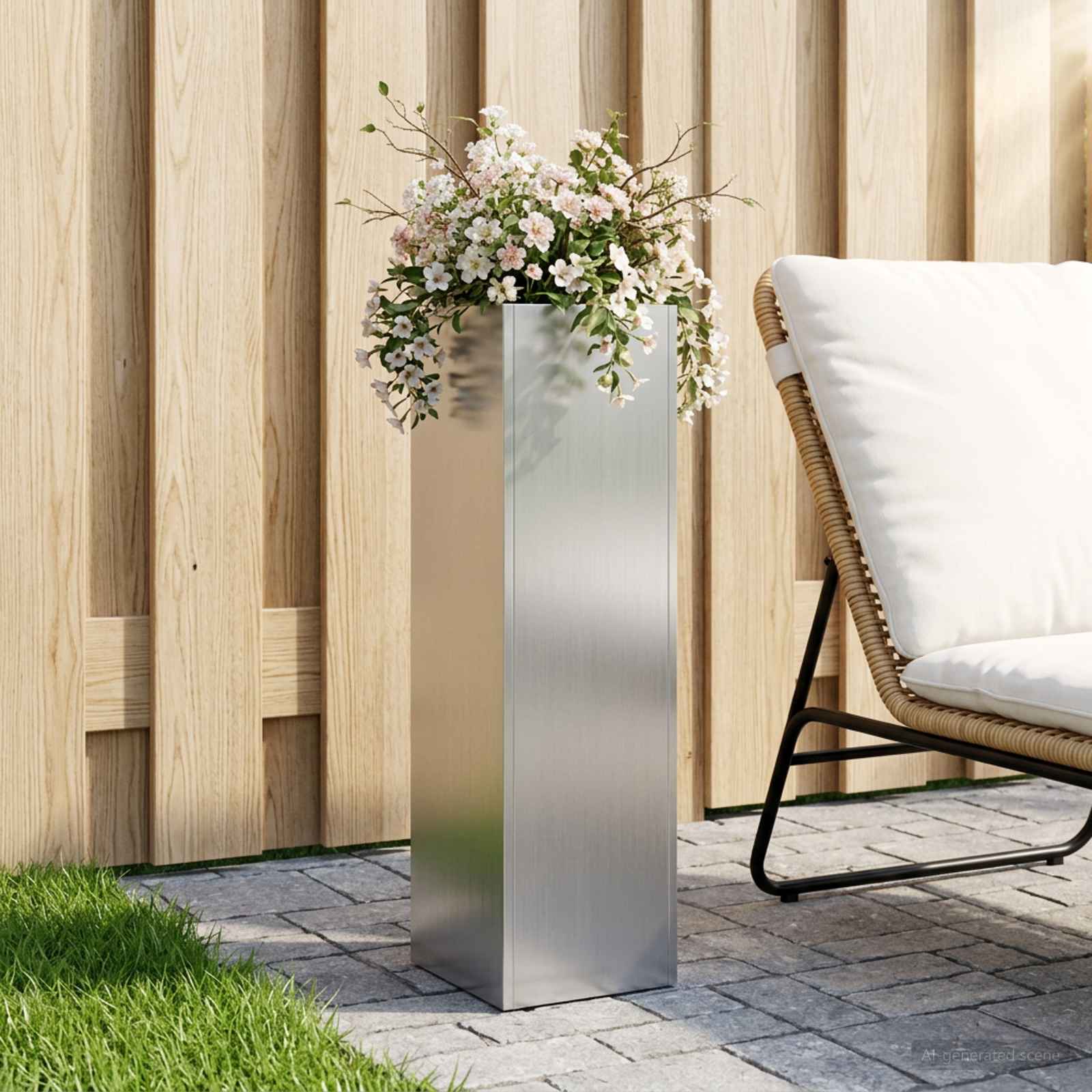 Plantenbak zilver 20 x 20 x 75 cm Gegalvaniseerd staal image 1