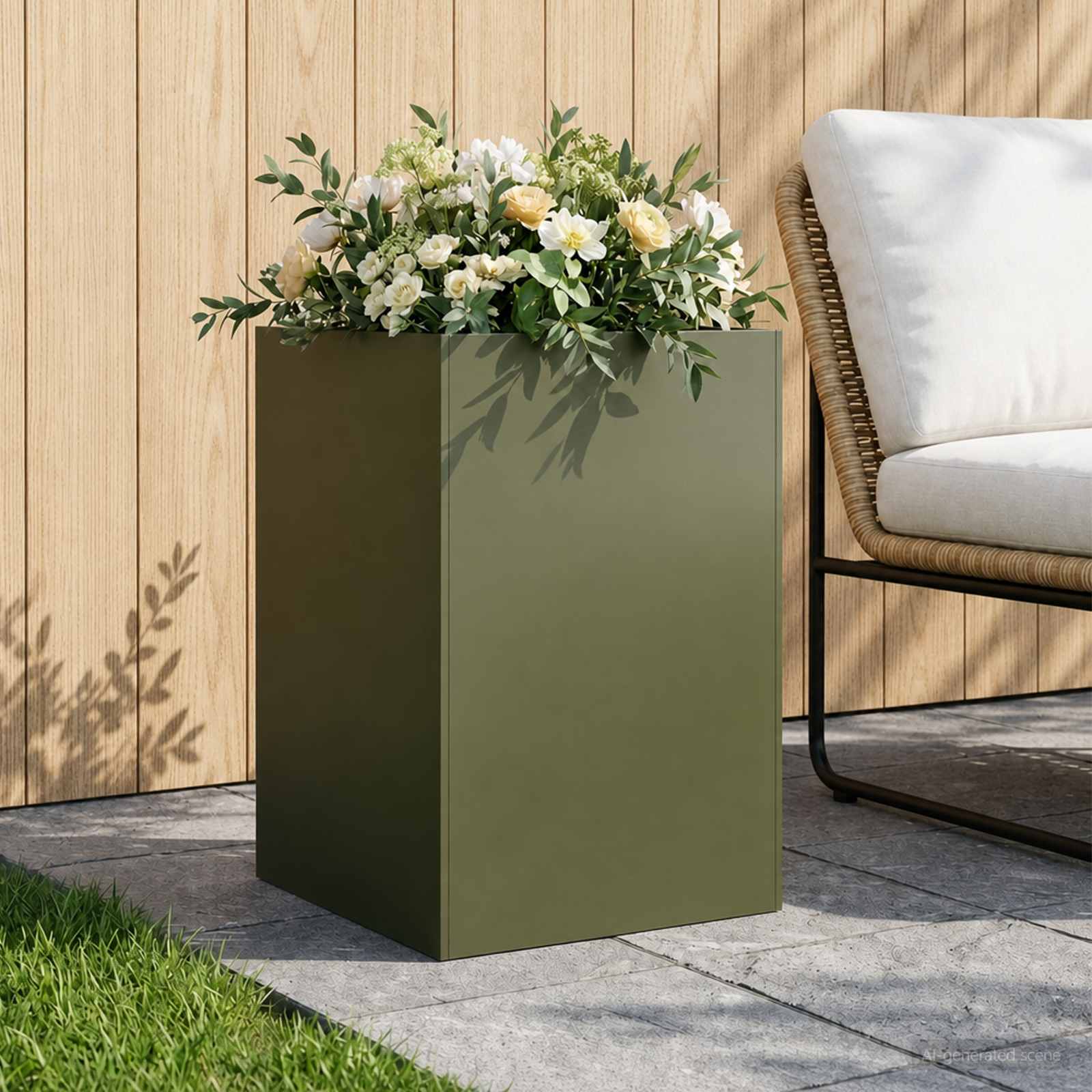 Plantenbak Olijfgroen 50 x 50 x 75 cm Koudgewalst staal image 1