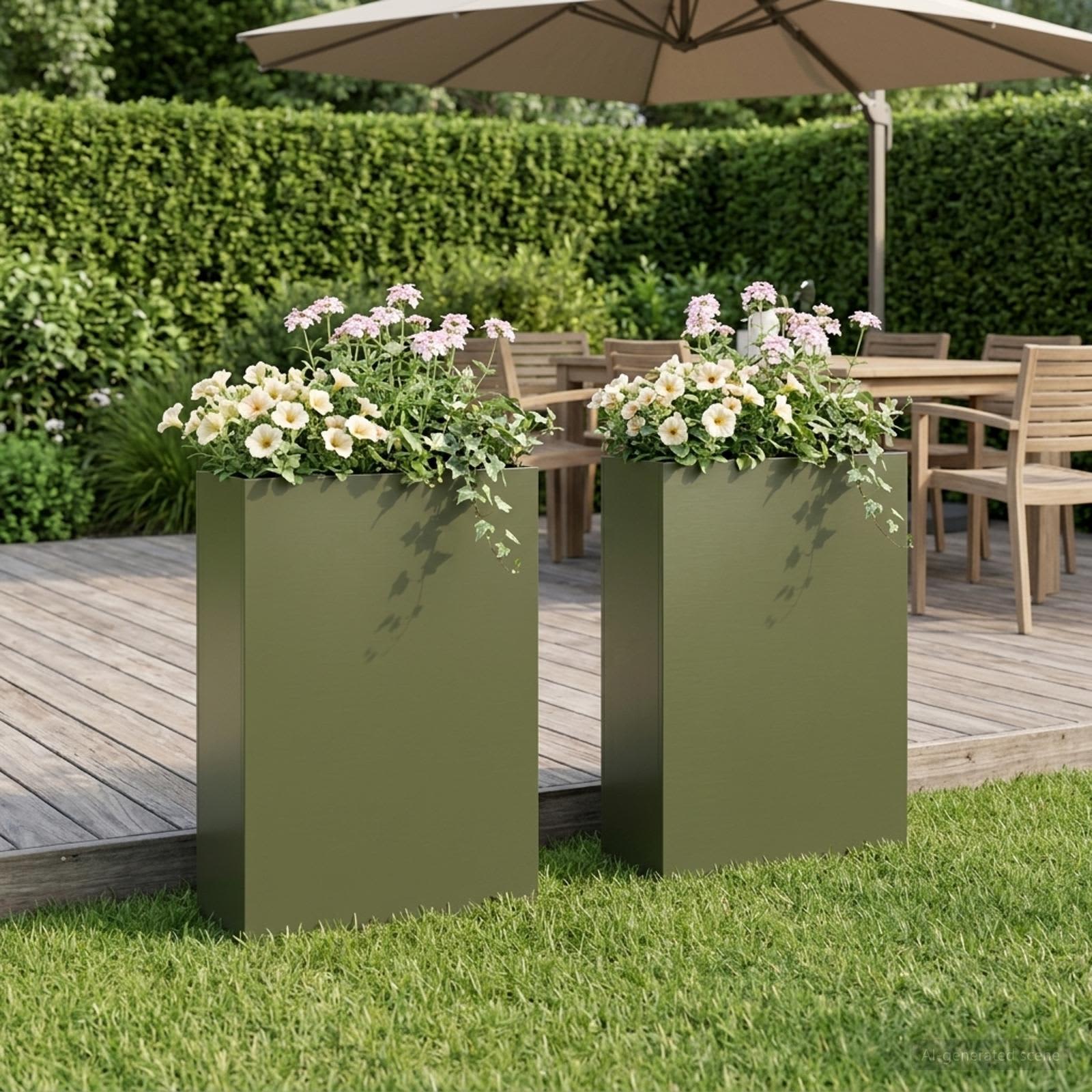 Plantenbak 2 st Olijfgroen 40 x 20 x 75 cm Koudgewalst staal – afbeelding 1