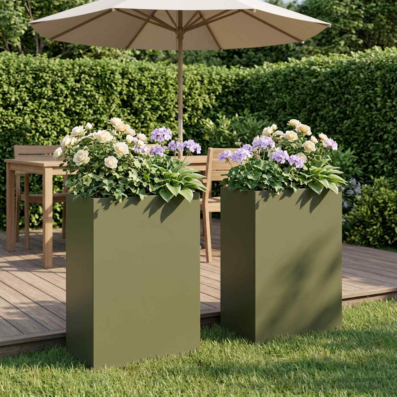 Plantenbak 2 st Olijfgroen 50 x 30 x 75 cm Koudgewalst staal image 1