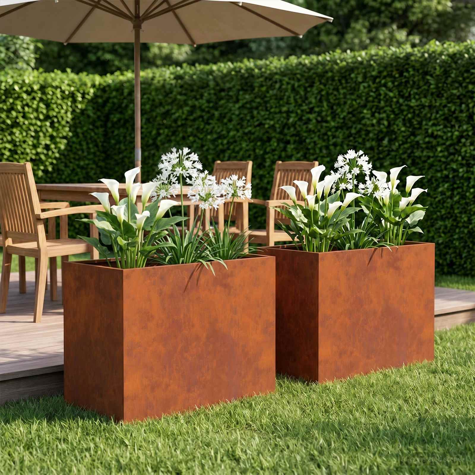 Plantenbak 2 st Roestkleurig 50 x 40 x 50 cm weervast staal – afbeelding 1