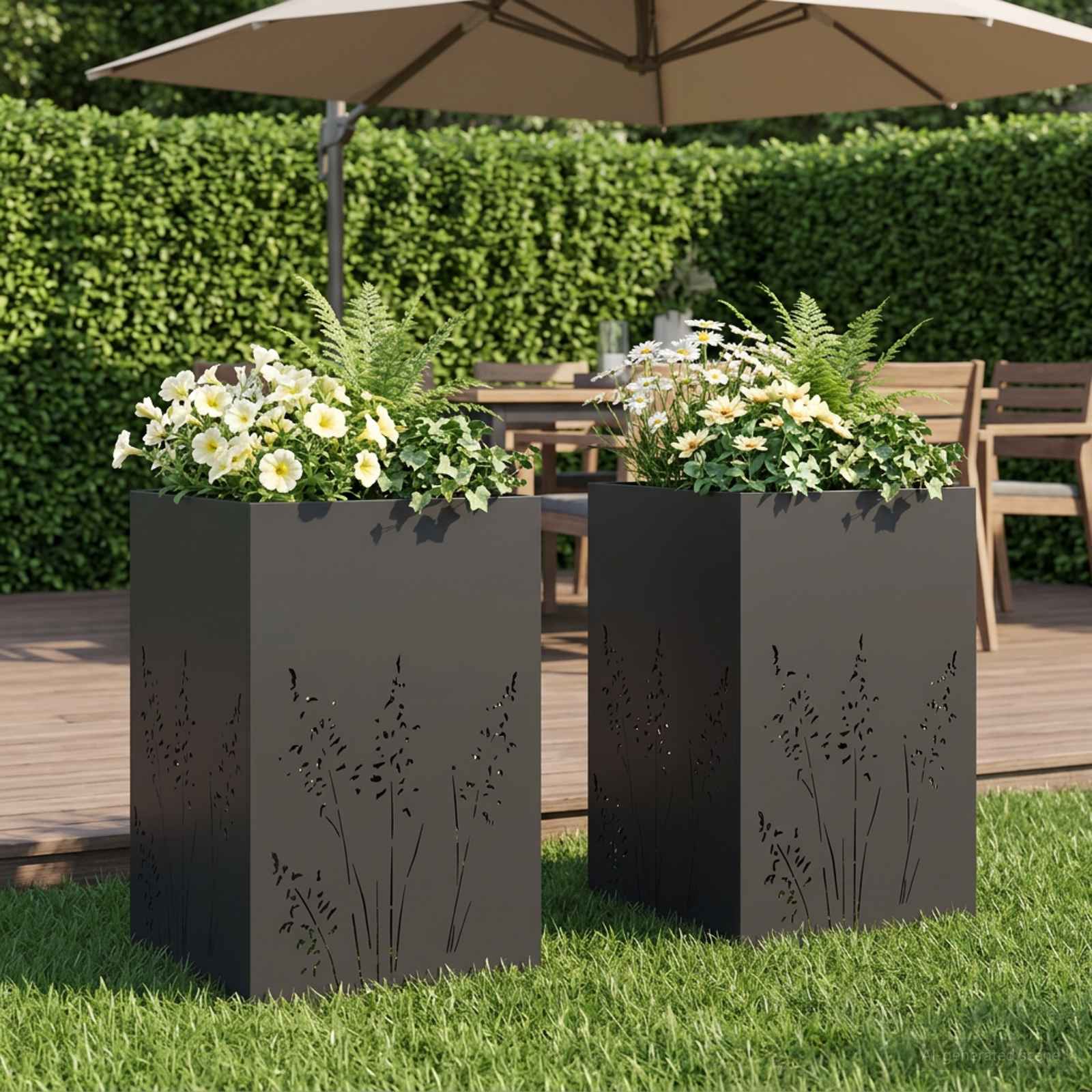 Plantenbak 2 st Zwart 50 x 50 x 75 cm Koudgewalst staal image 1
