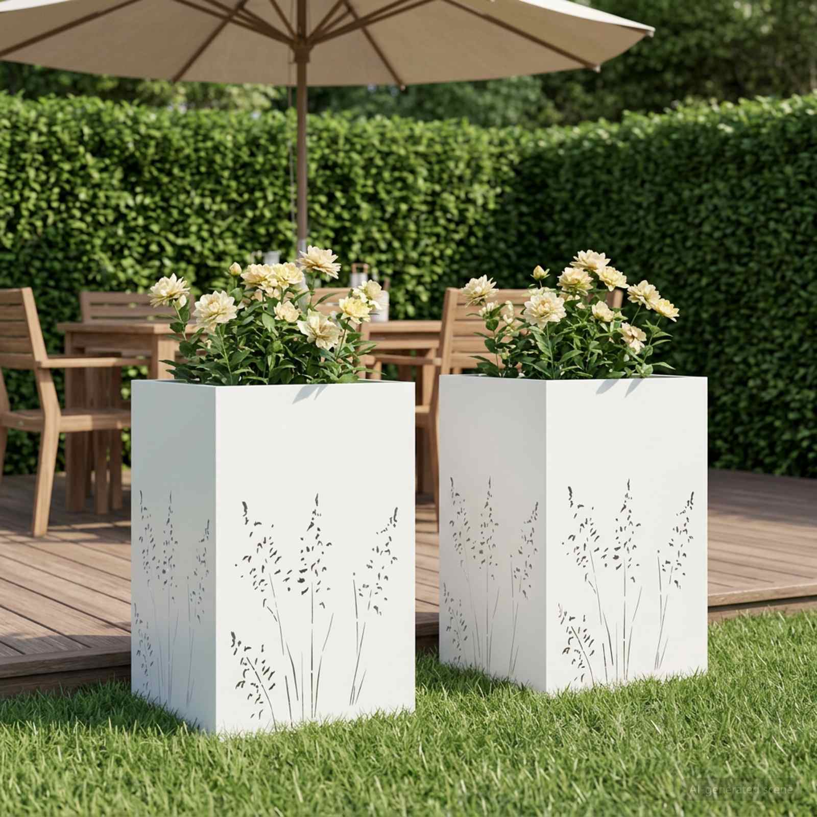 Plantenbak 2 st Wit 50 x 50 x 75 cm Koudgewalst staal image 1