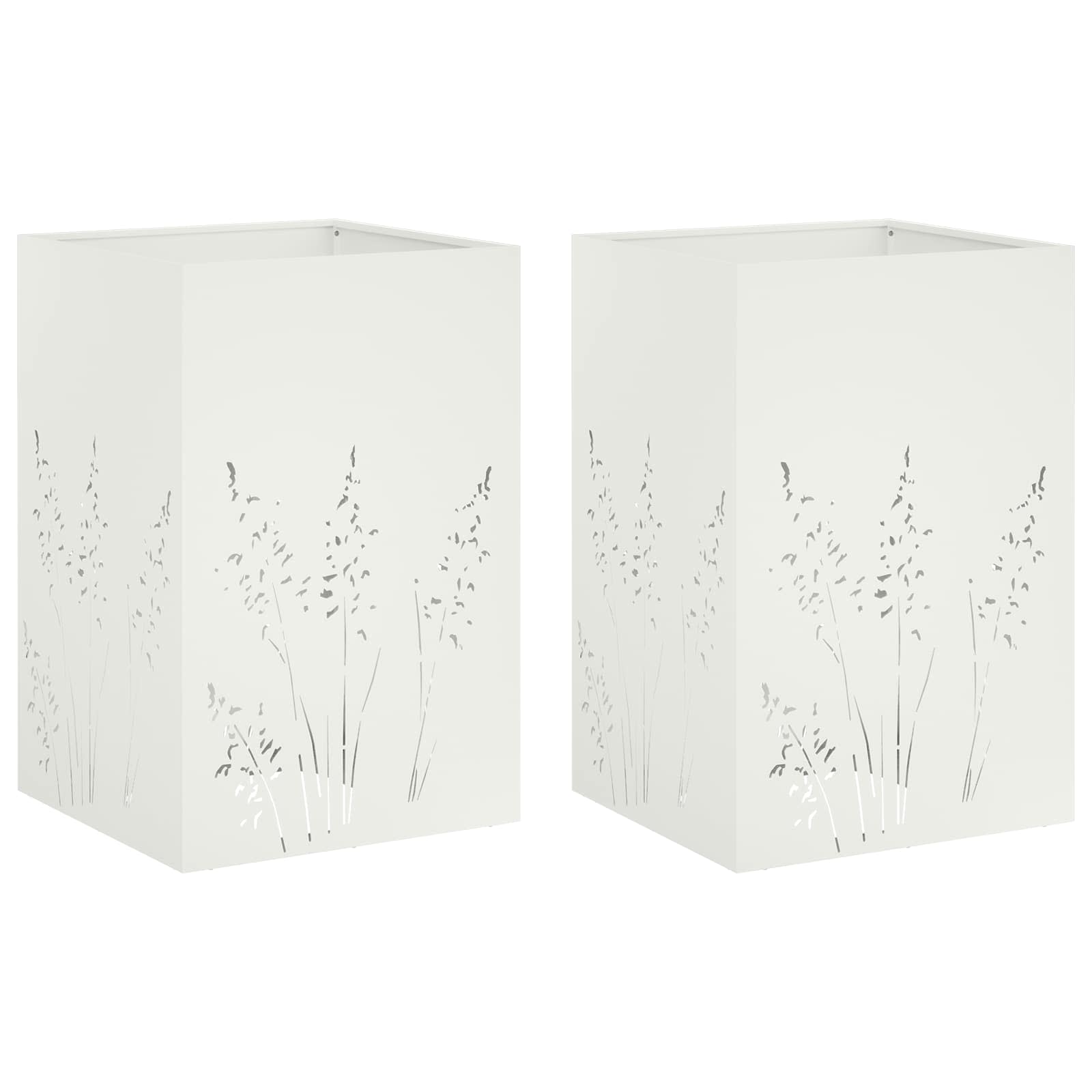 Plantenbak 2 st Wit 50 x 50 x 75 cm Koudgewalst staal image 2