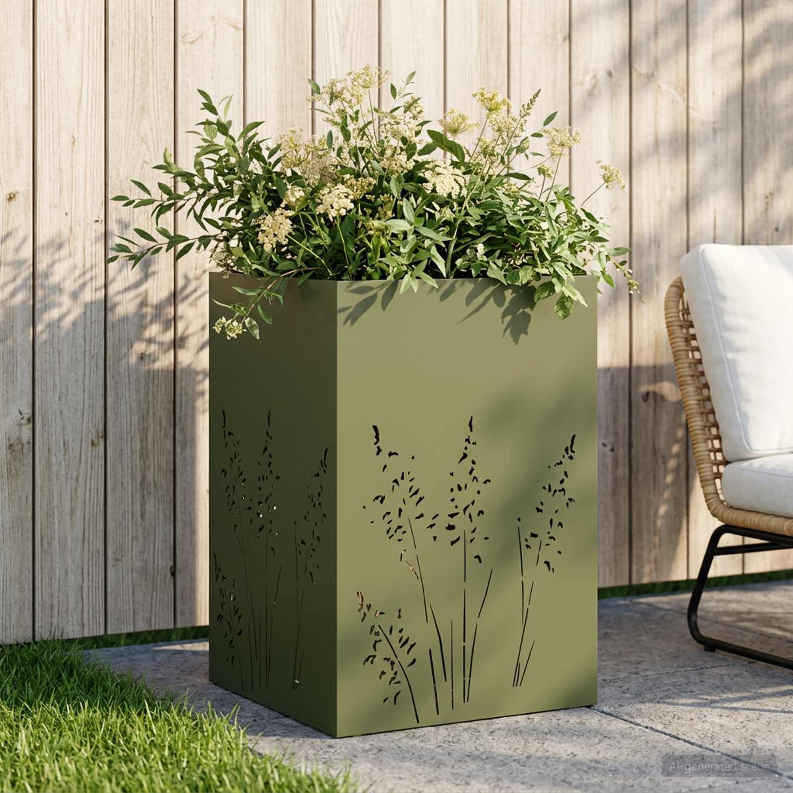 Plantenbak Olijfgroen 50 x 50 x 75 cm Koudgewalst staal image 1