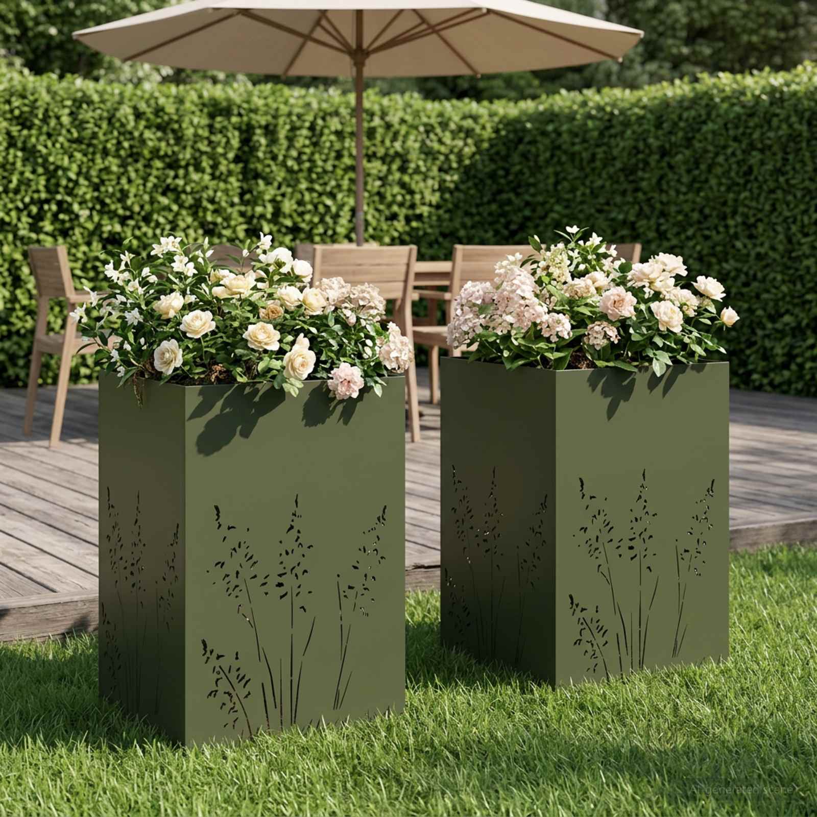 Plantenbak 2 st Olijfgroen 50 x 50 x 75 cm Koudgewalst staal image 1