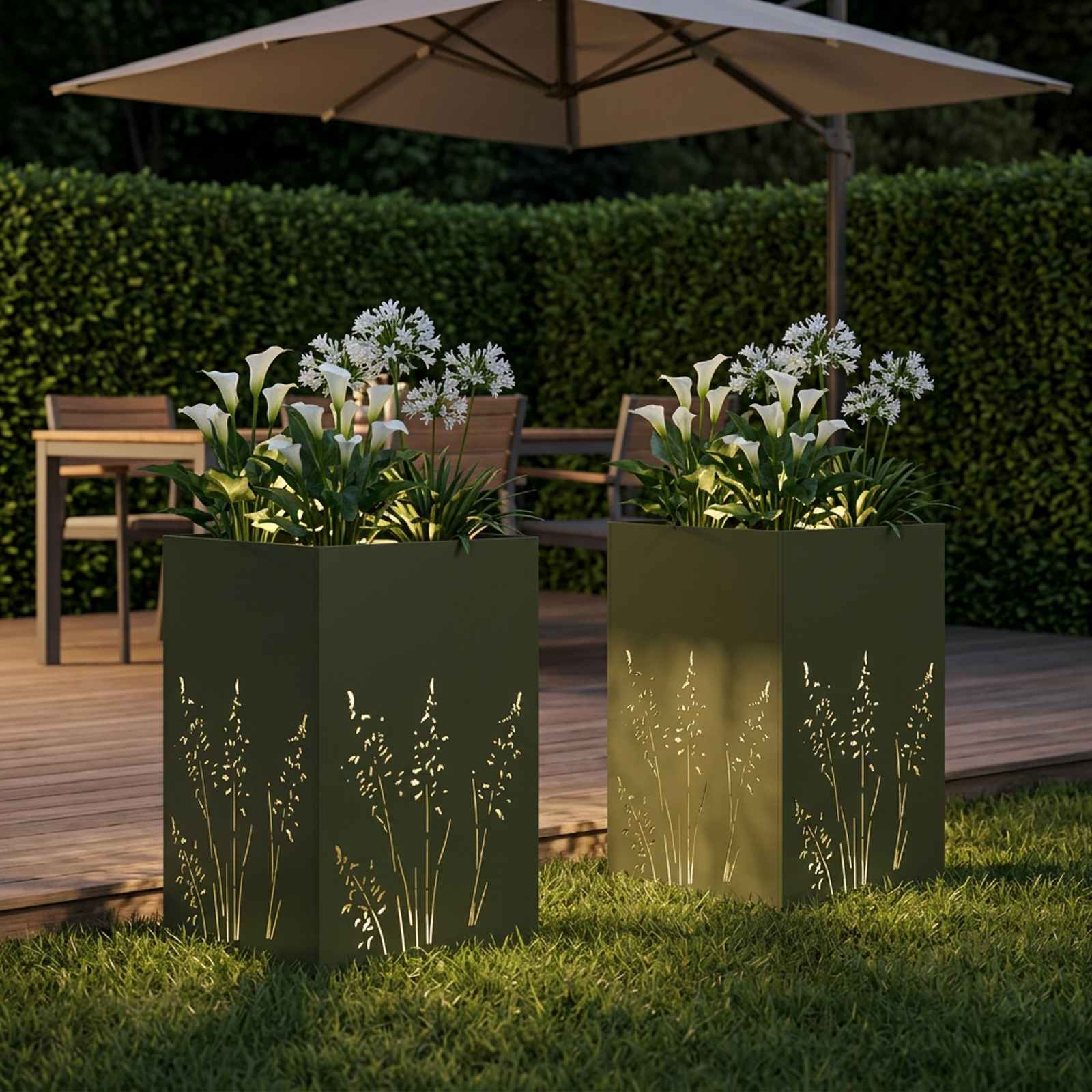 Plantenbak 2 st Olijfgroen 50 x 50 x 75 cm Koudgewalst staal image 3