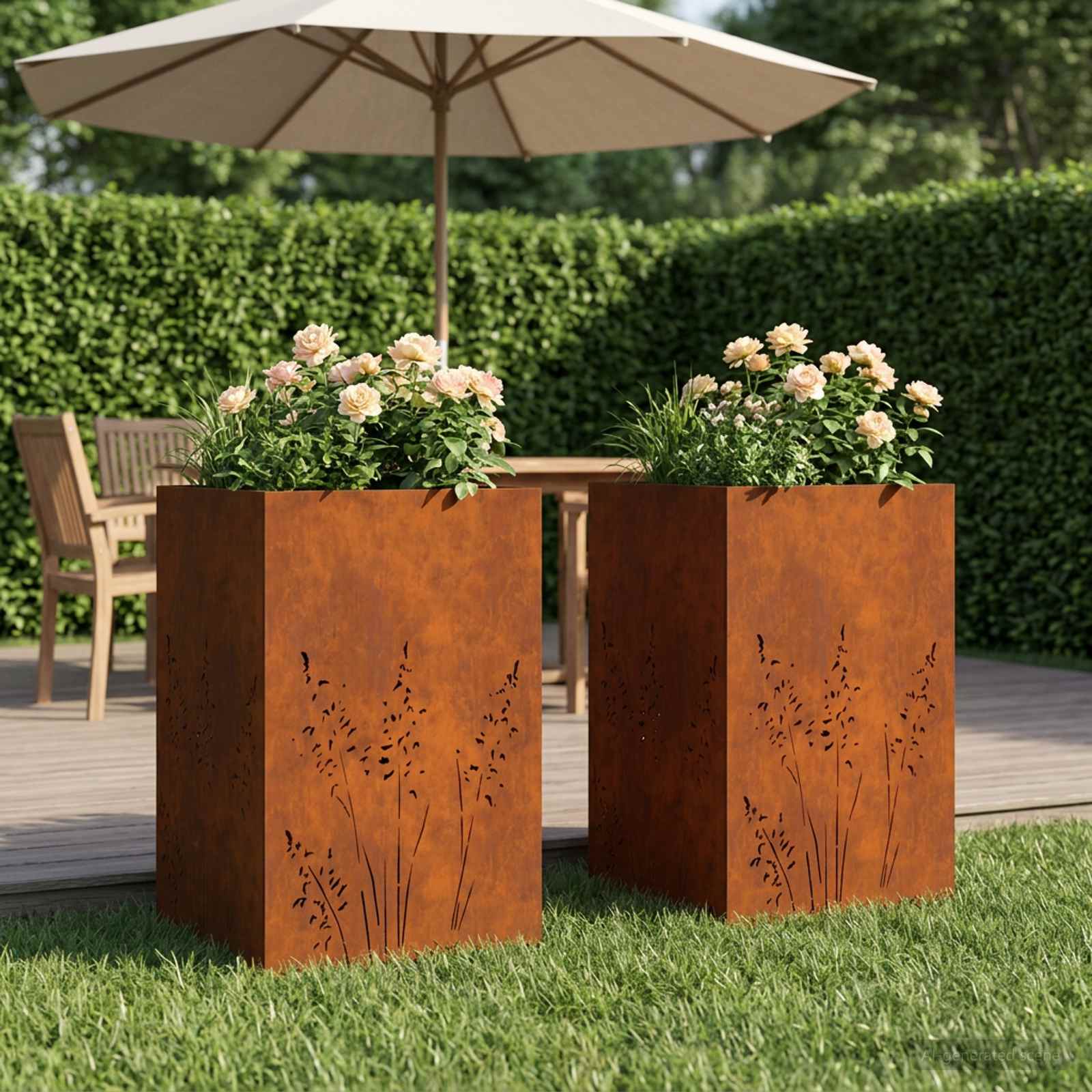 Plantenbak 2 st Roestkleurig 50 x 50 x 75 cm weervast staal image 1