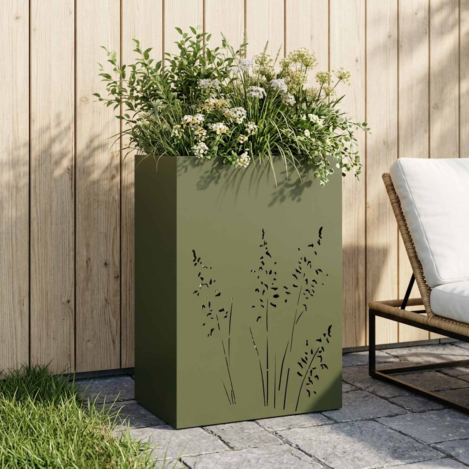 Plantenbak Olijfgroen 50 x 30 x 75 cm Koudgewalst staal image 1